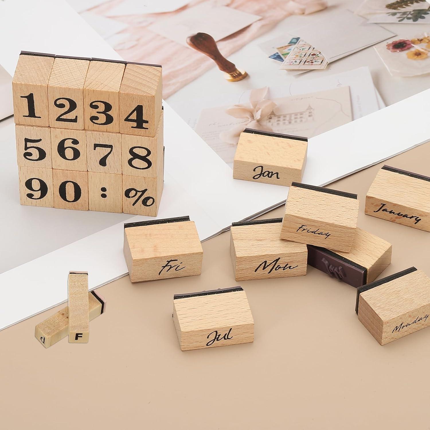 Set de Sellos de Letras PATIKIL - 60 Piezas de Madera