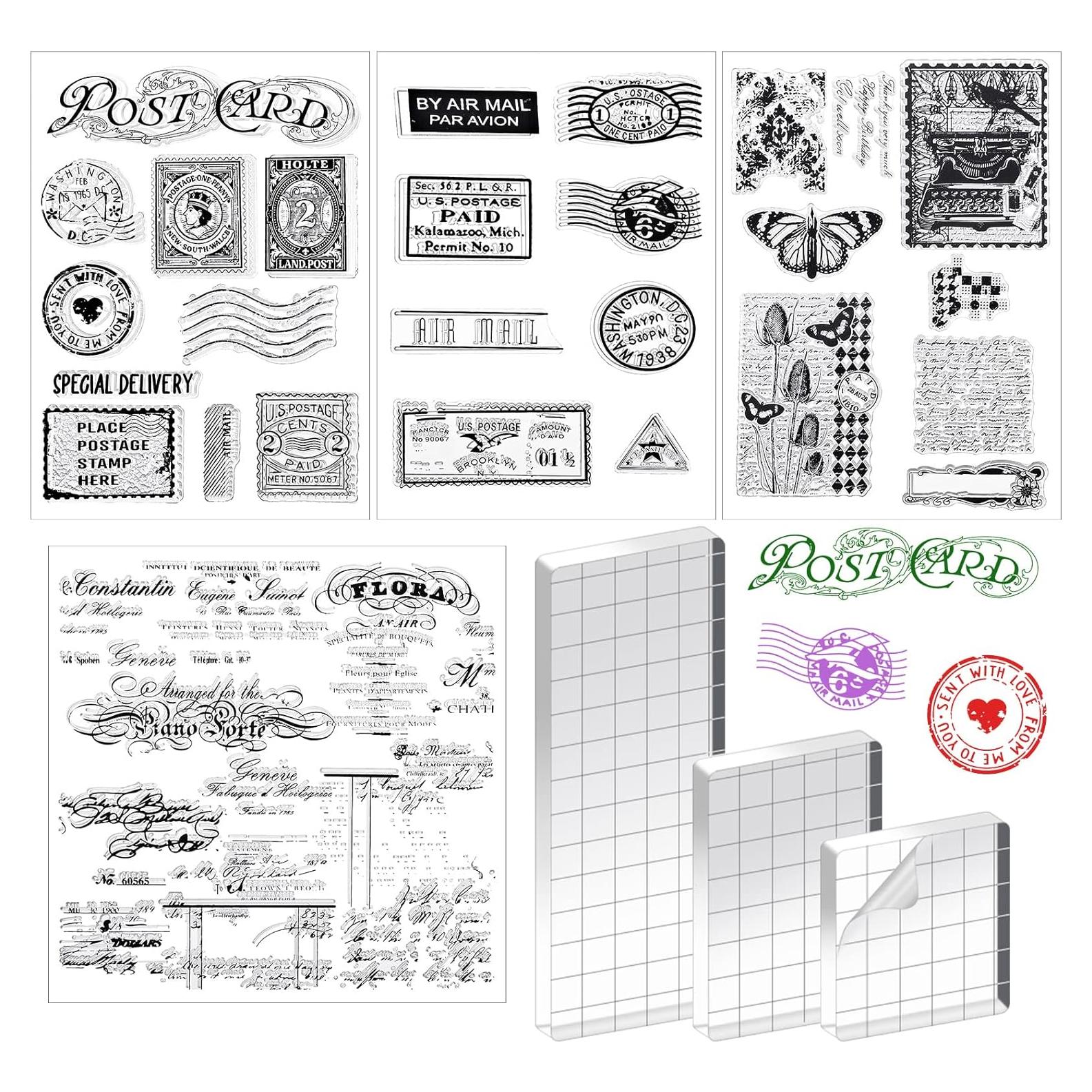 Juego de Sellos de Goma Vintage Yinder 4 Hojas y 3 Acrílicos