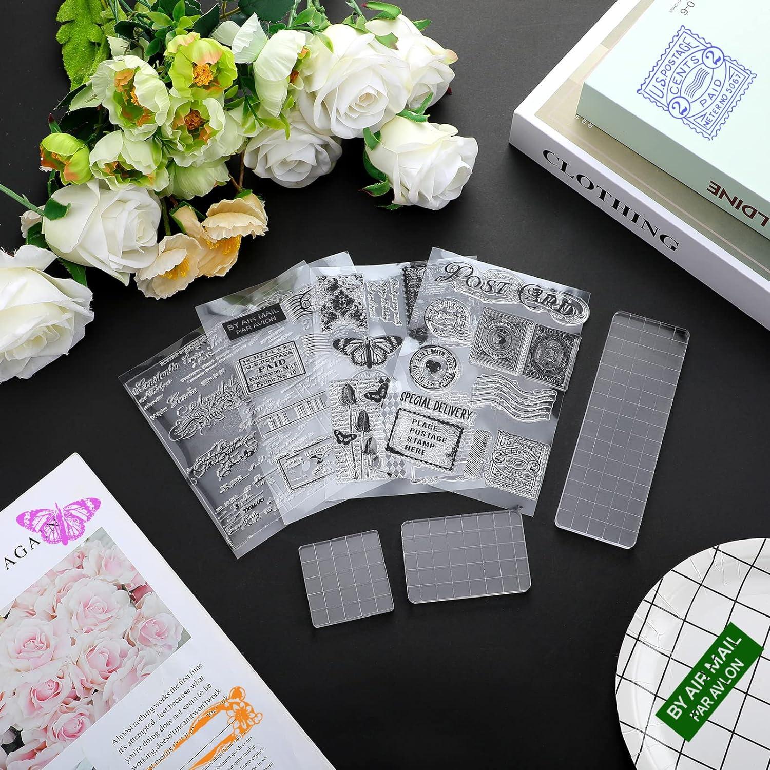 Juego de Sellos de Goma Vintage Yinder 4 Hojas y 3 Acrílicos