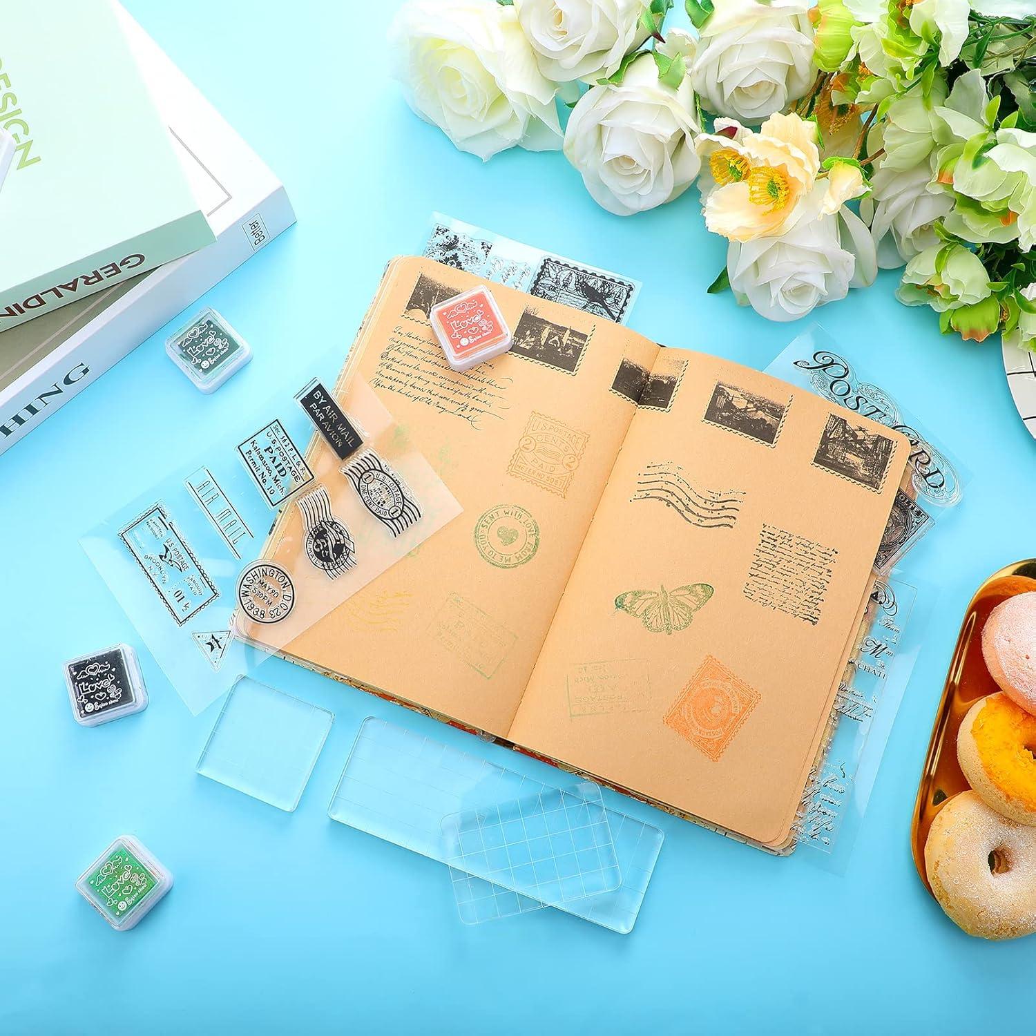 Juego de Sellos de Goma Vintage Yinder 4 Hojas y 3 Acrílicos