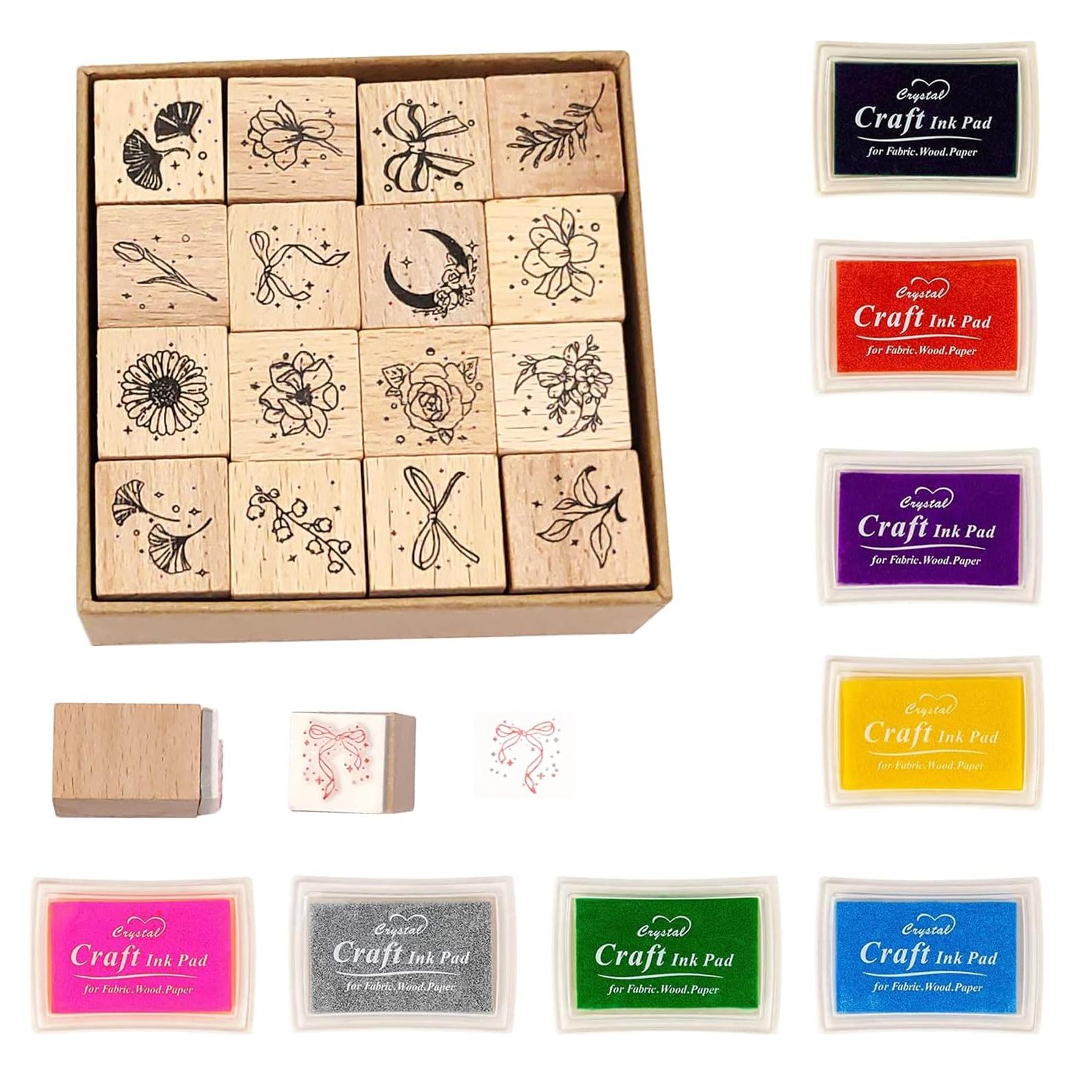 Juego de Sellos de Goma y Almohadillas de Tinta HRJZF 24 Piezas