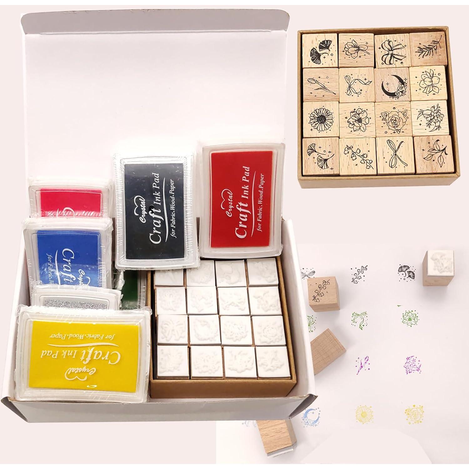 Juego de Sellos de Goma y Almohadillas de Tinta HRJZF 24 Piezas