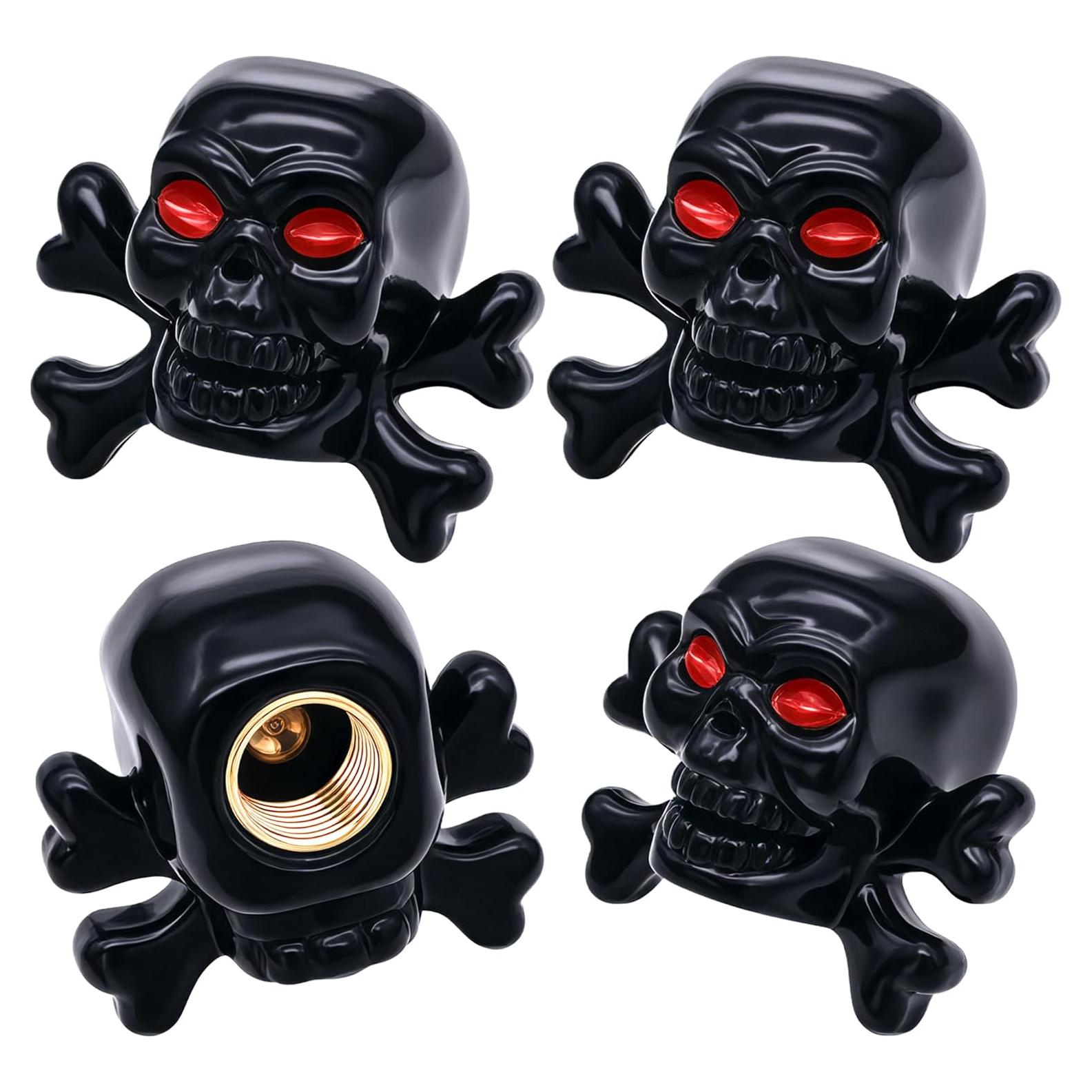4 Tapones de Válvula de Neumático MEAJOO Calavera Negro