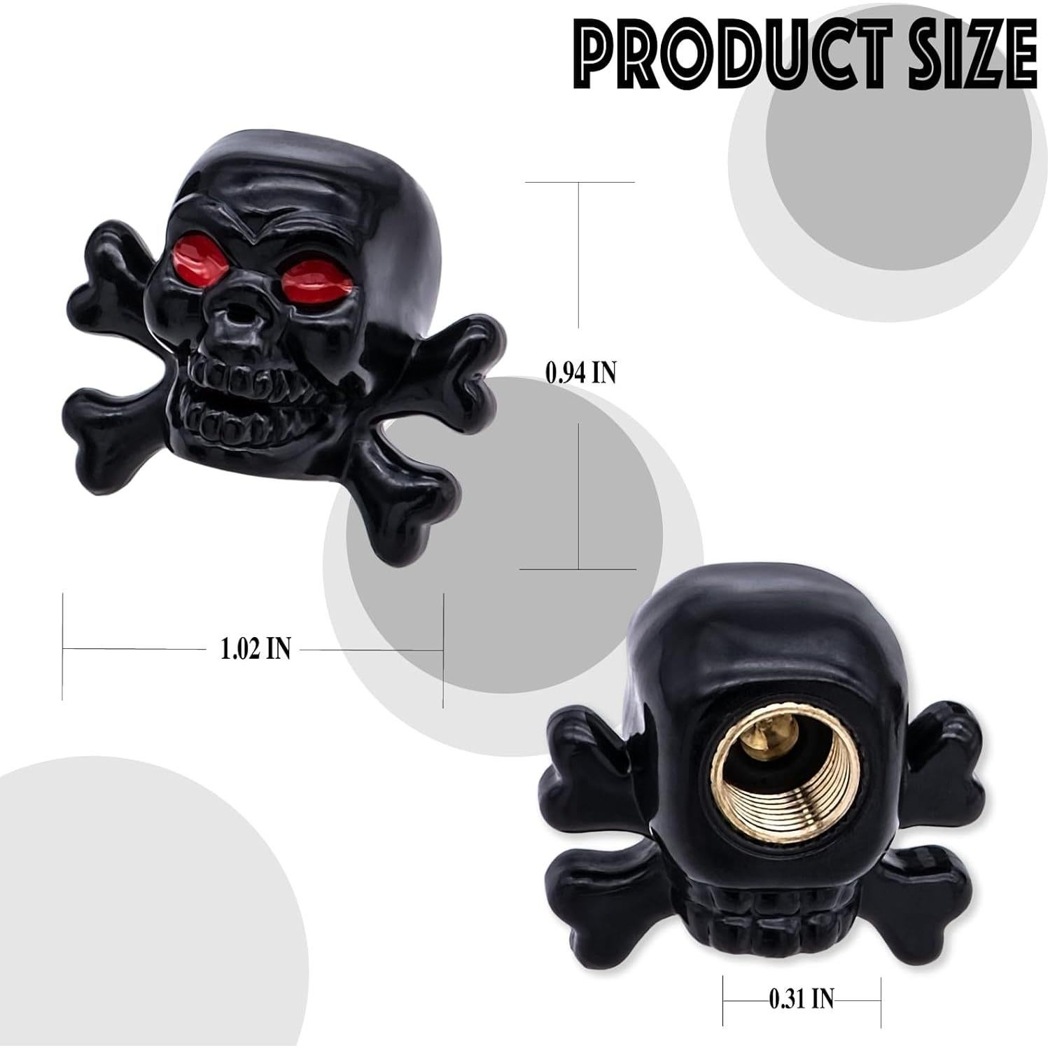 4 Tapones de Válvula de Neumático MEAJOO Calavera Negro