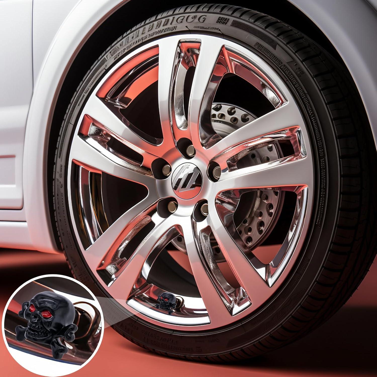 4 Tapones de Válvula de Neumático MEAJOO Calavera Negro