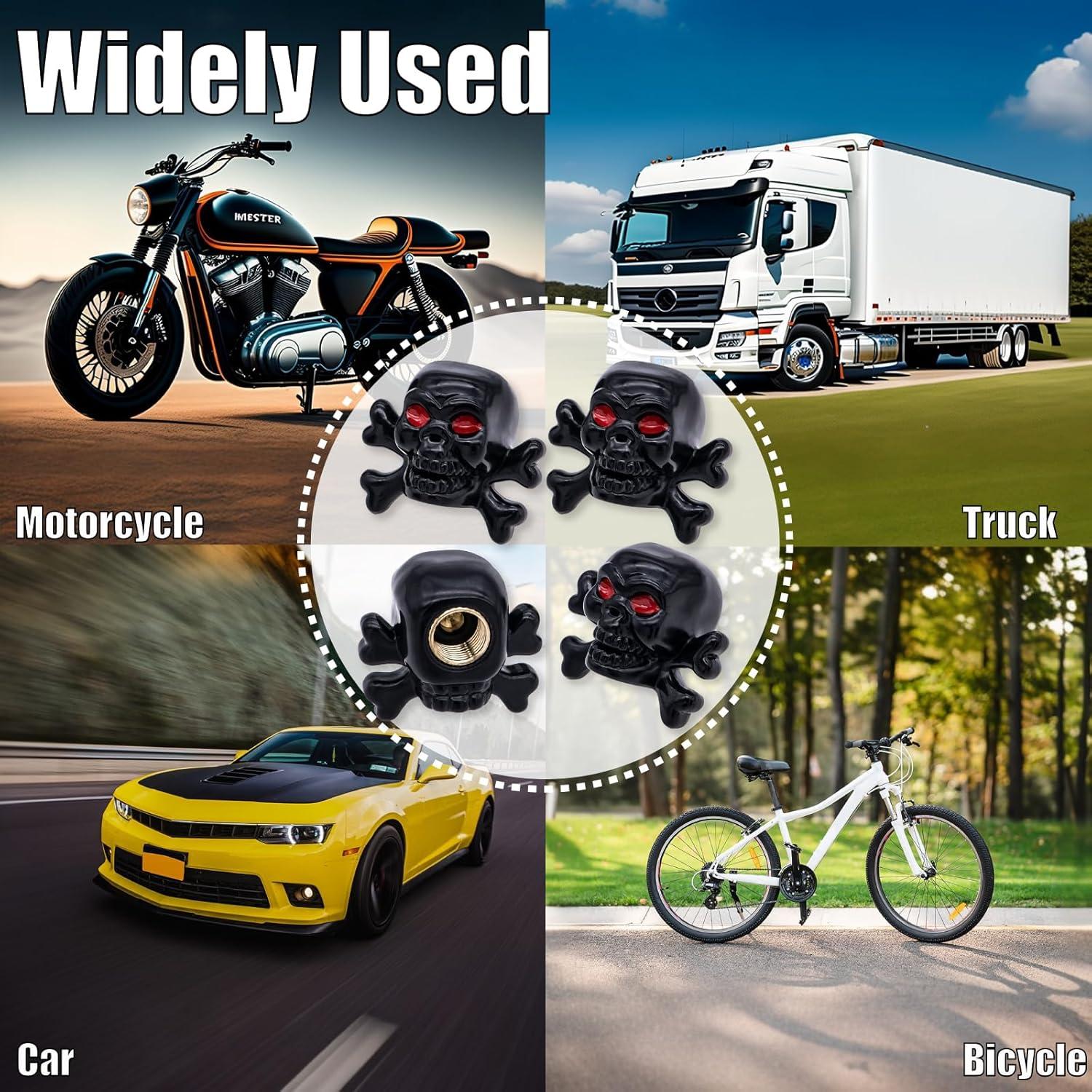 4 Tapones de Válvula de Neumático MEAJOO Calavera Negro