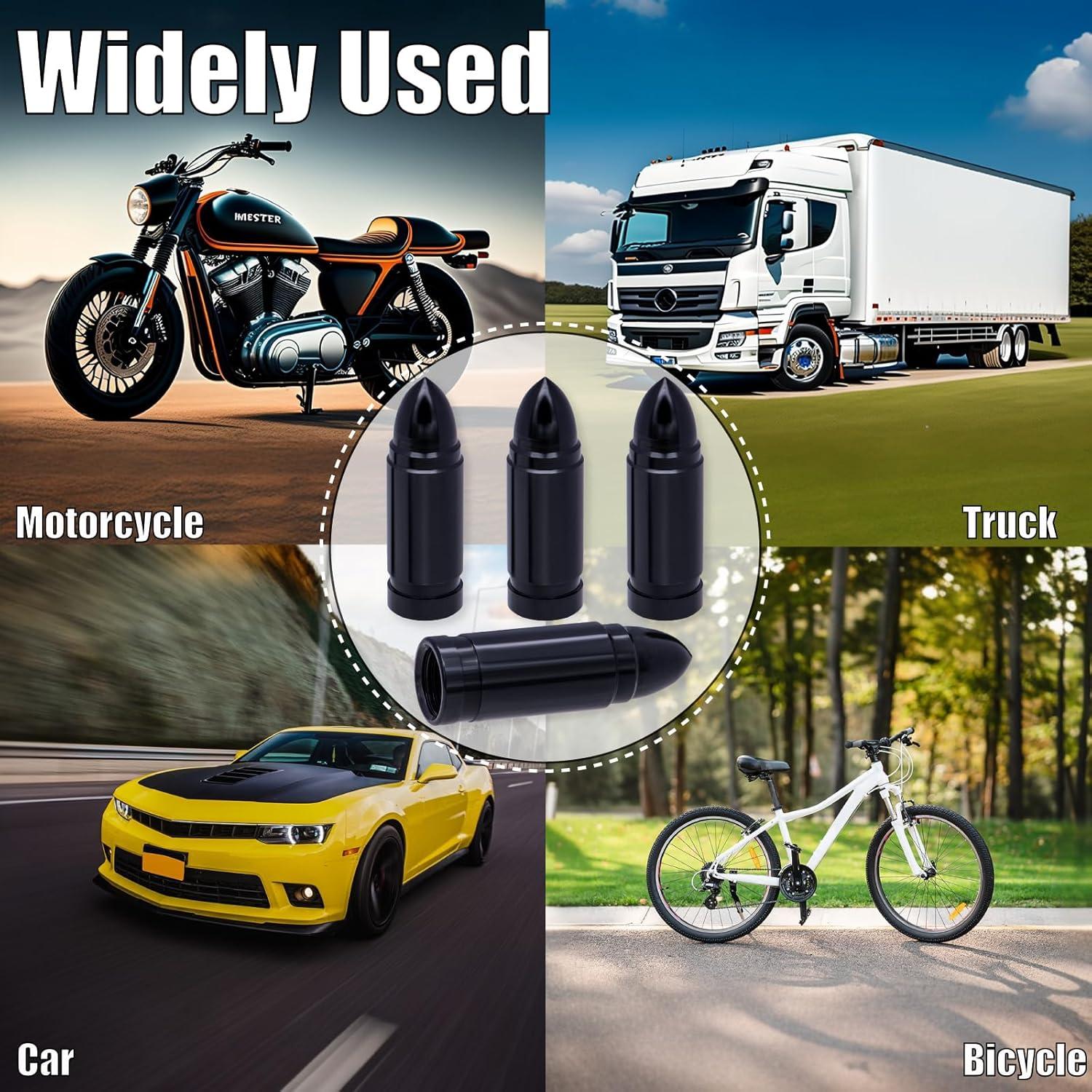 4 Tapones de Válvula de Neumático MEAJOO de Aluminio Negro