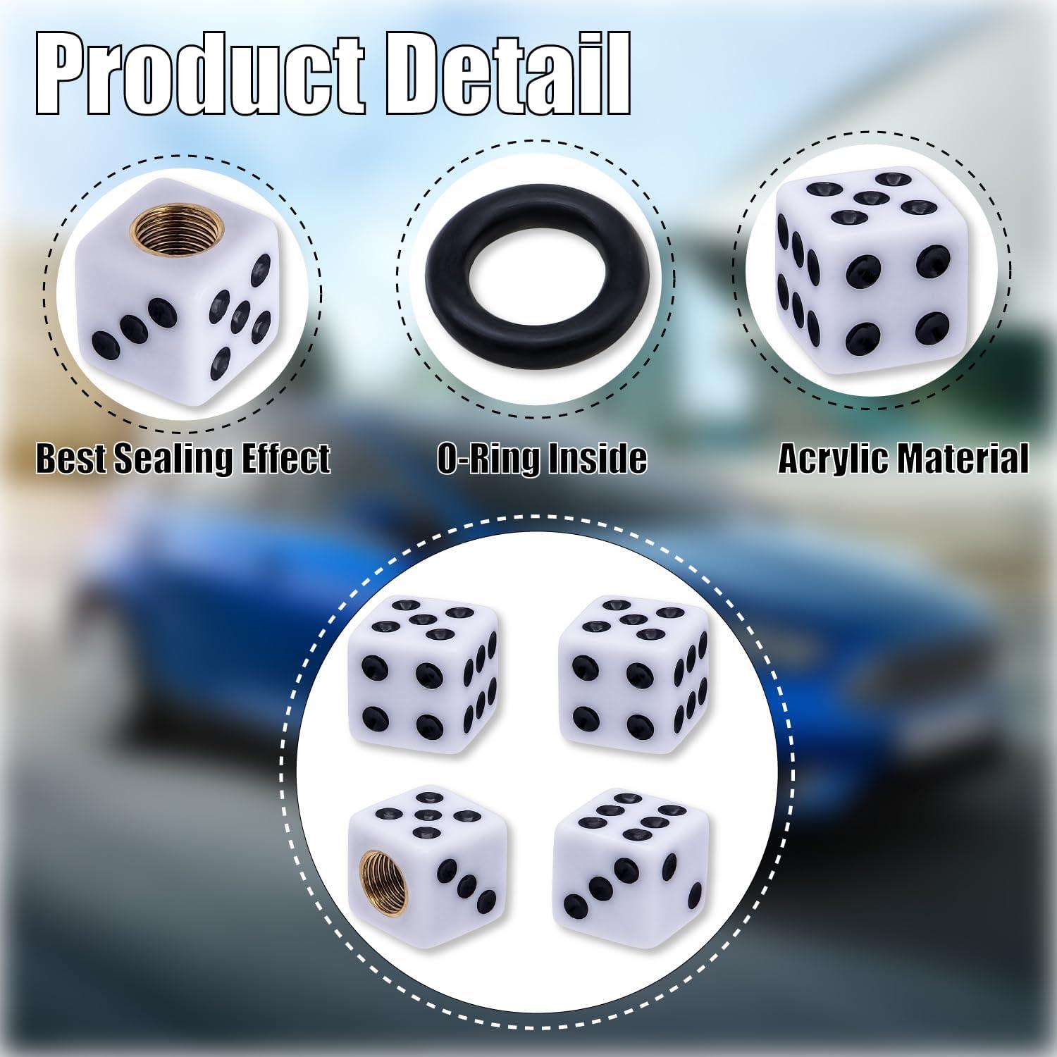 4 Tapas de Válvula de Neumático MEAJOO Dado Blanco Universales