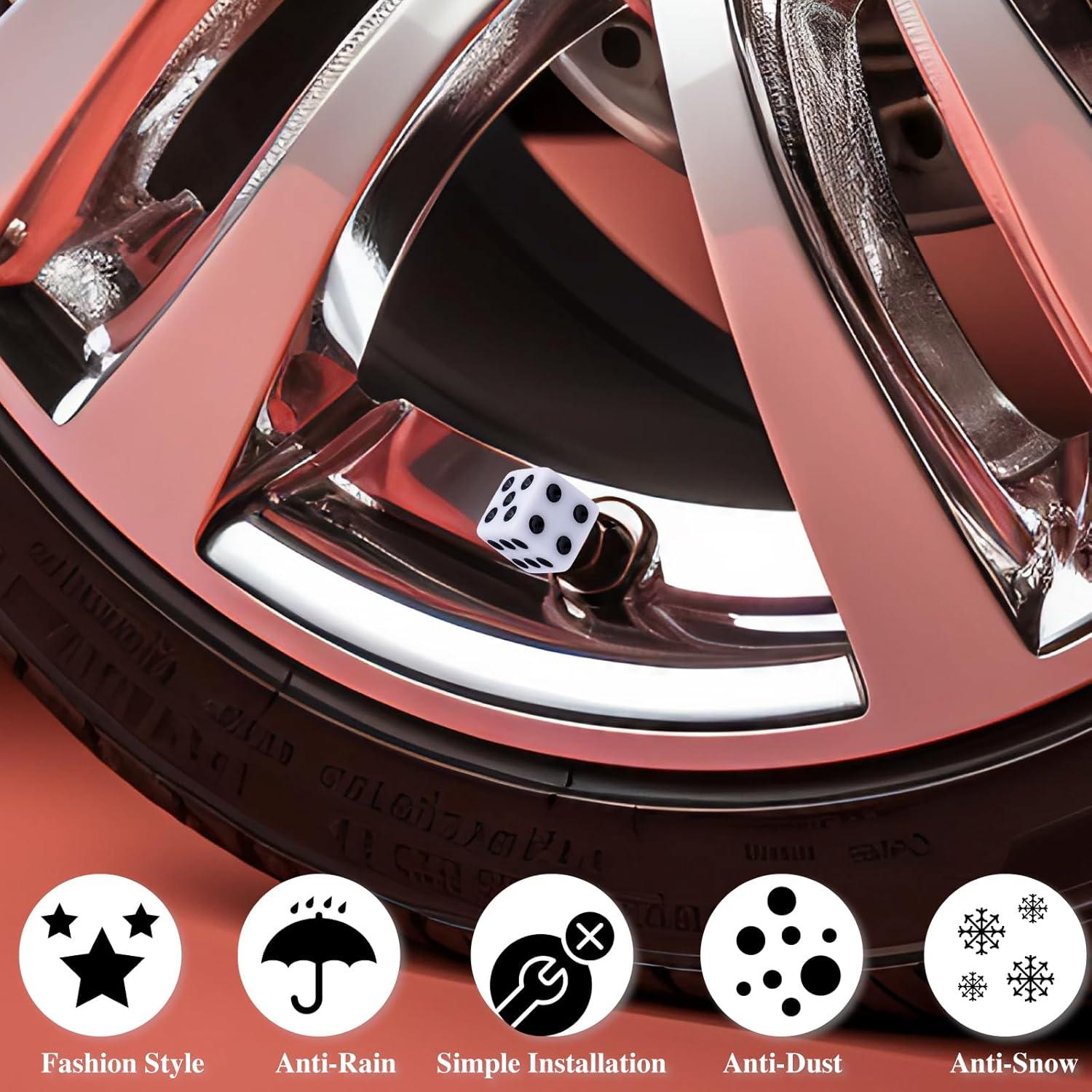 4 Tapas de Válvula de Neumático MEAJOO Dado Blanco Universales