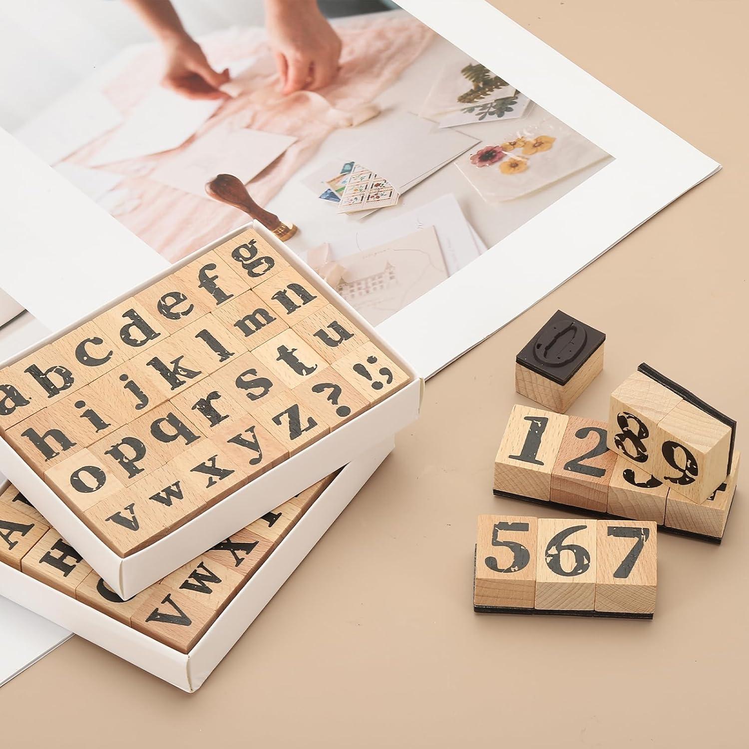 Sello de Madera PATIKIL, Letras y Números Vintage para DIY