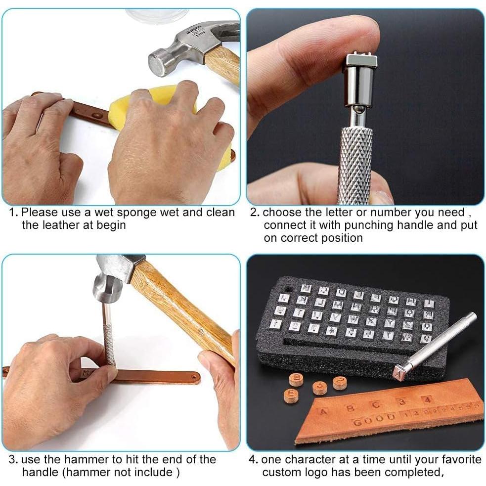 Kit de Sellos de Cuero PXBBZDQ 37 PCS Letras y Números 6.35 mm