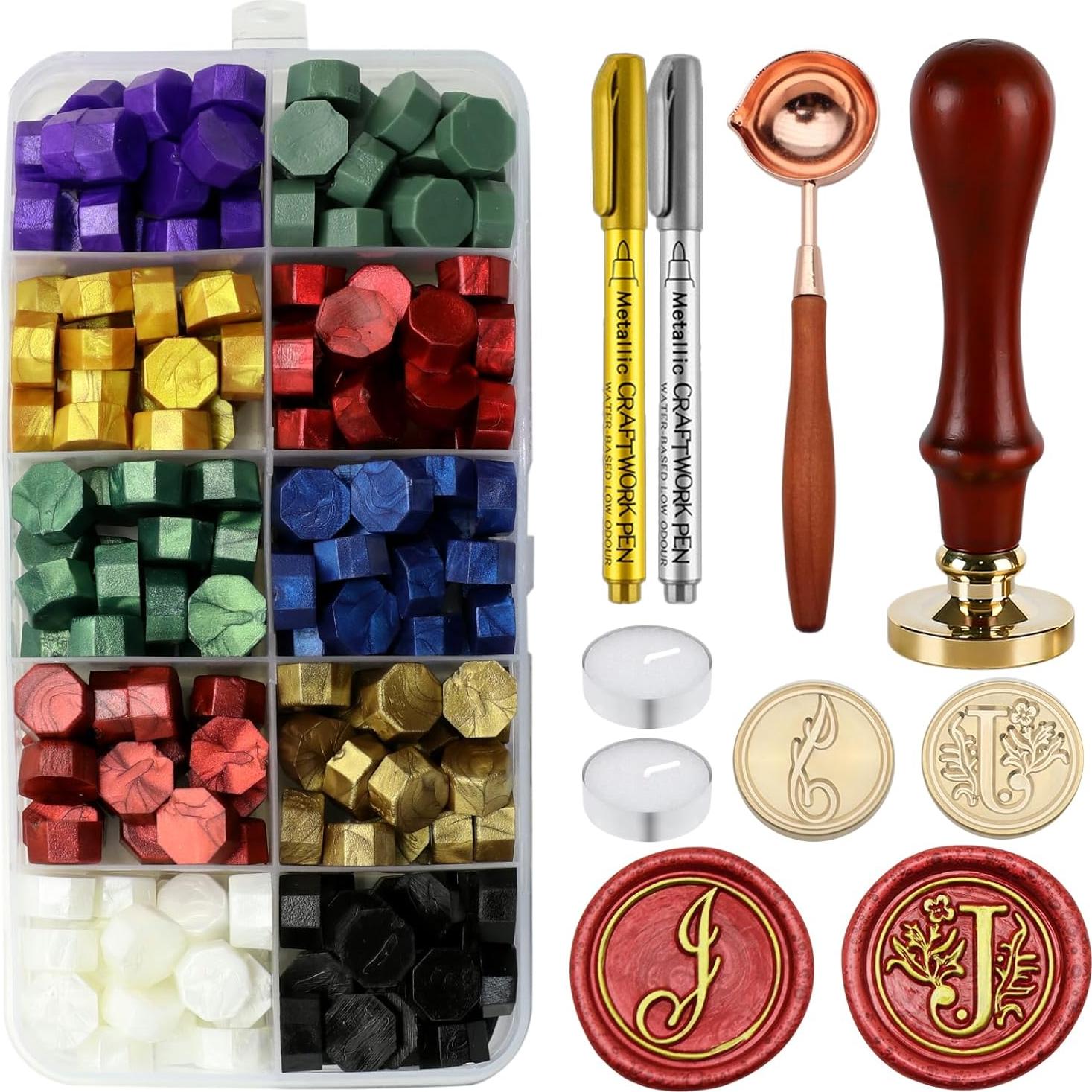 Kit de Sello de Cera Andotopee Inicial J con 200 Perlas