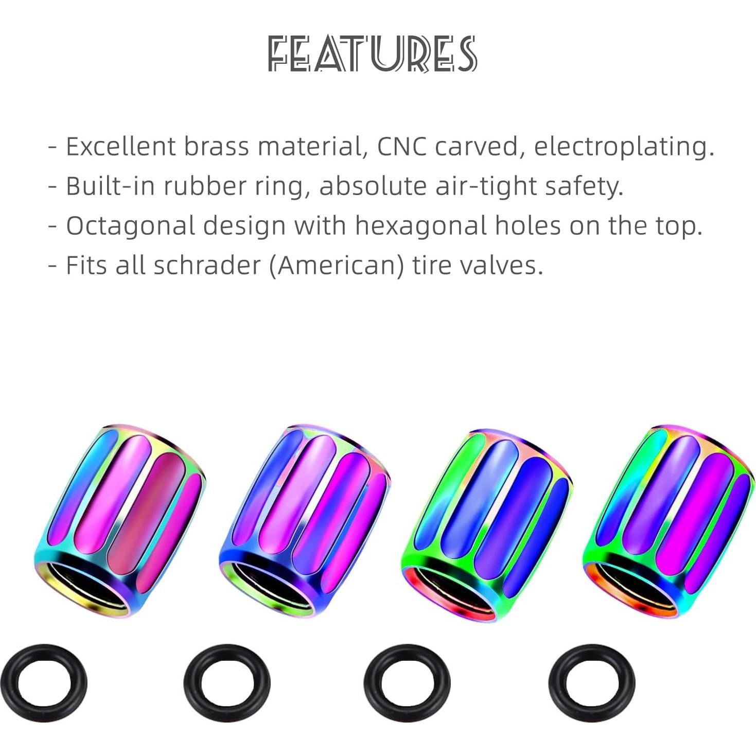 4 Tapones de Válvula de Neumático AVERZELLA Hexagonales Coloridos