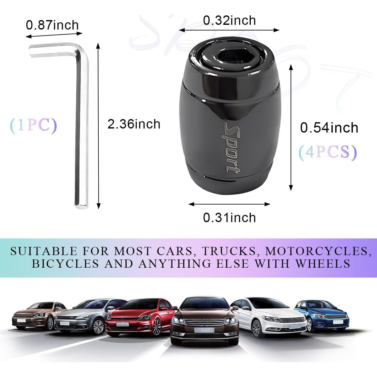 4 Tapones de Válvula de Neumático Gasedin con Bloqueo Negro