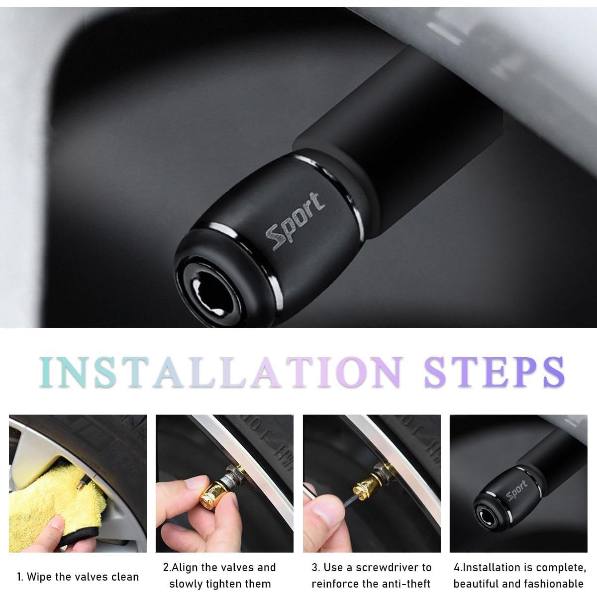 4 Tapones de Válvula de Neumático Gasedin con Bloqueo Negro