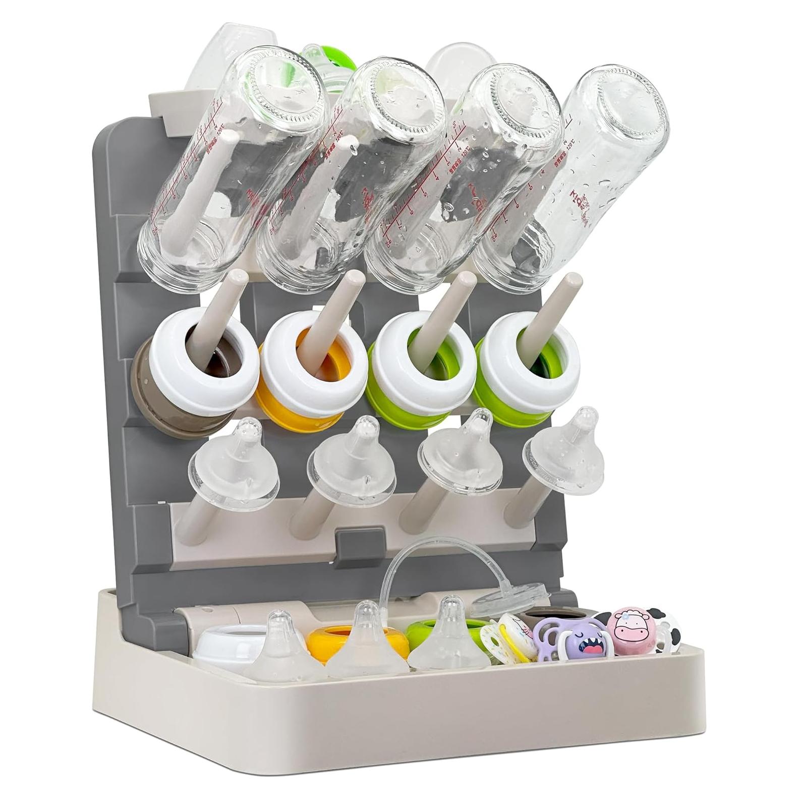 Soporte para Secado de Biberones CINWWNI Gris y Caqui 12 Biberones