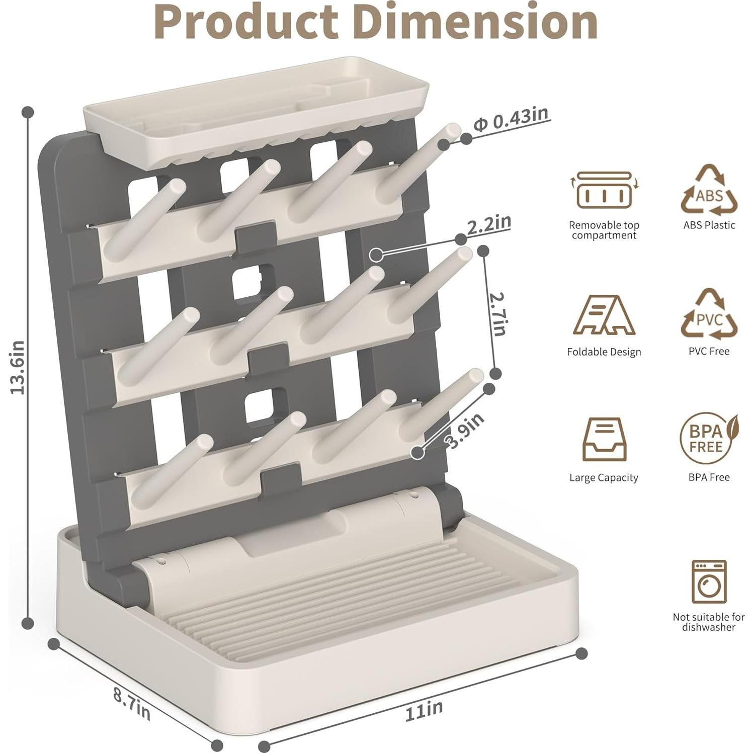 Soporte para Secado de Biberones CINWWNI Gris y Caqui 12 Biberones