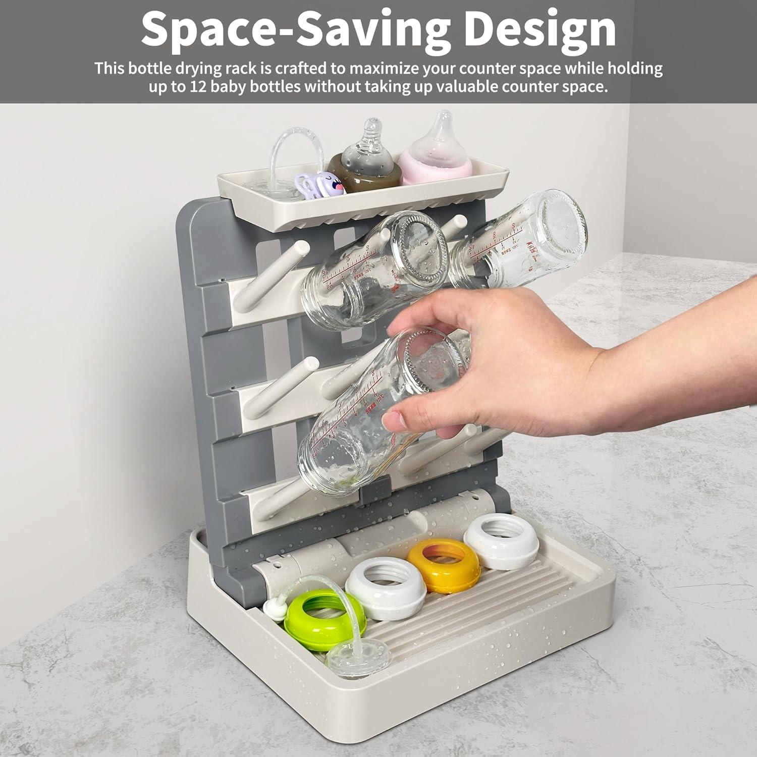 Soporte para Secado de Biberones CINWWNI Gris y Caqui 12 Biberones