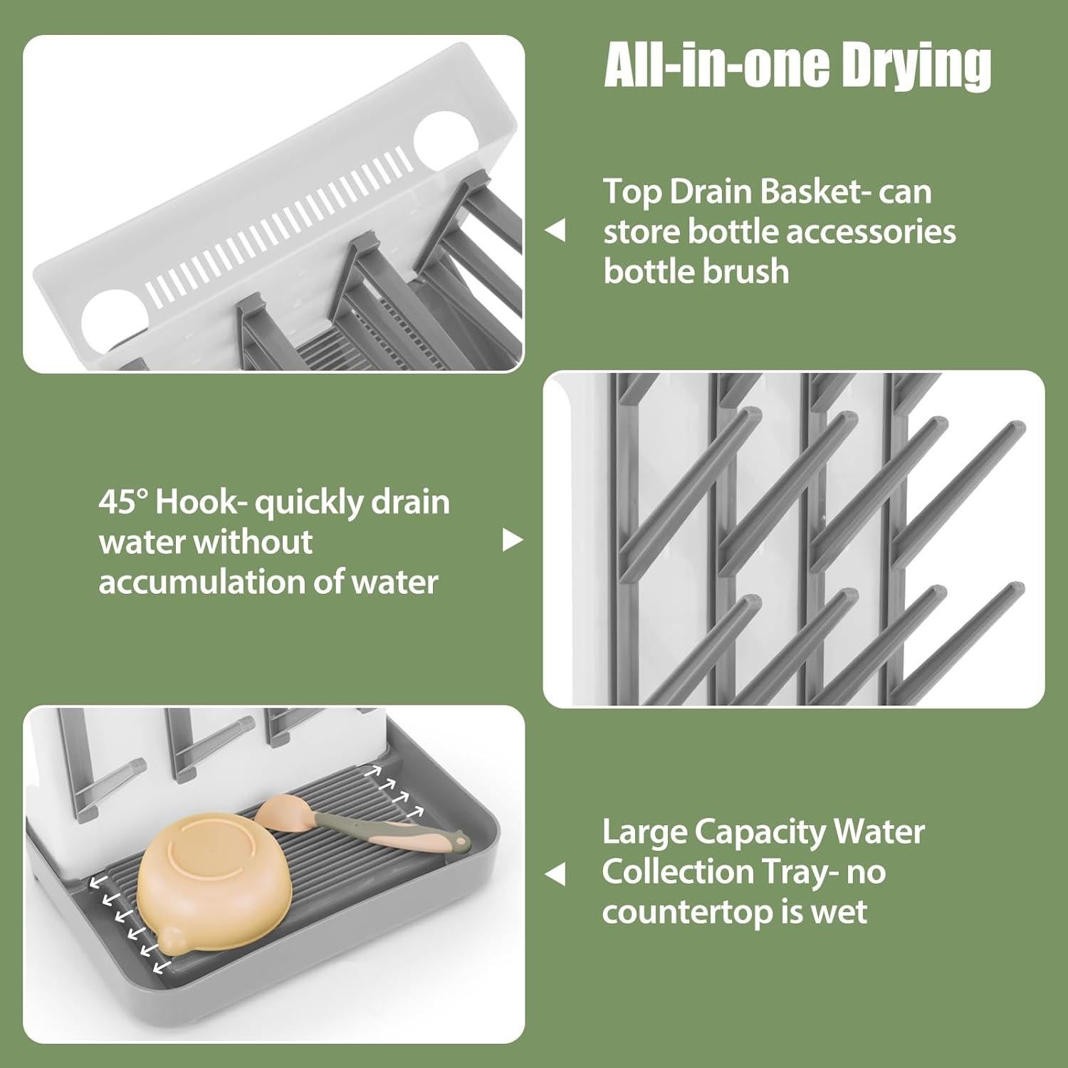 Organizador de Secado de Biberones Flysich Gris 12 Biberones