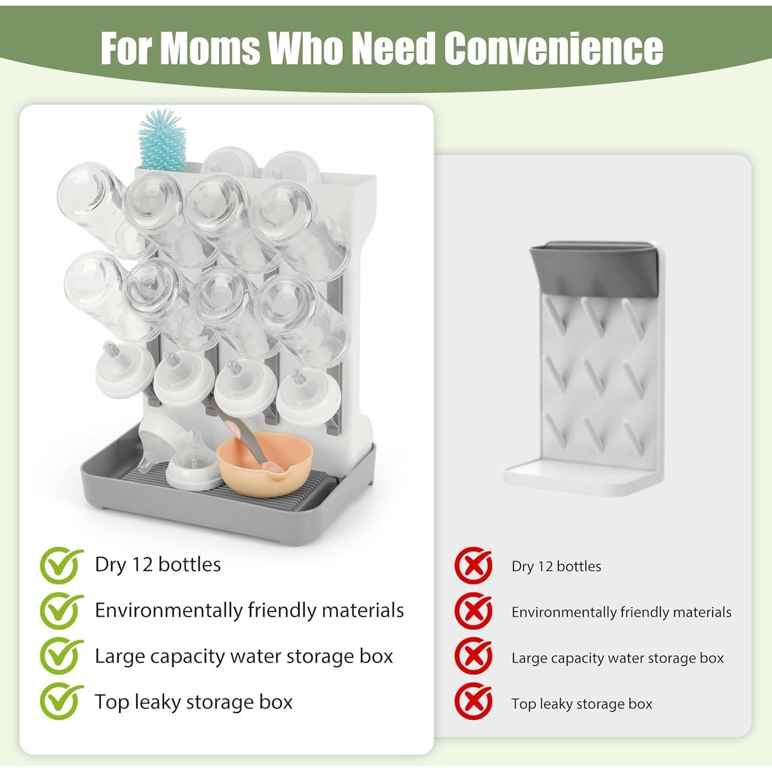 Organizador de Secado de Biberones Flysich Gris 12 Biberones