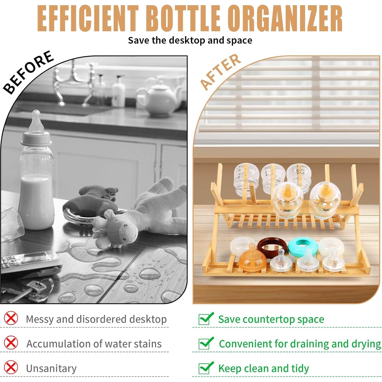 Secador de Botellas para Bebés MJZ de Bambú Plegable 36.5x30.5cm