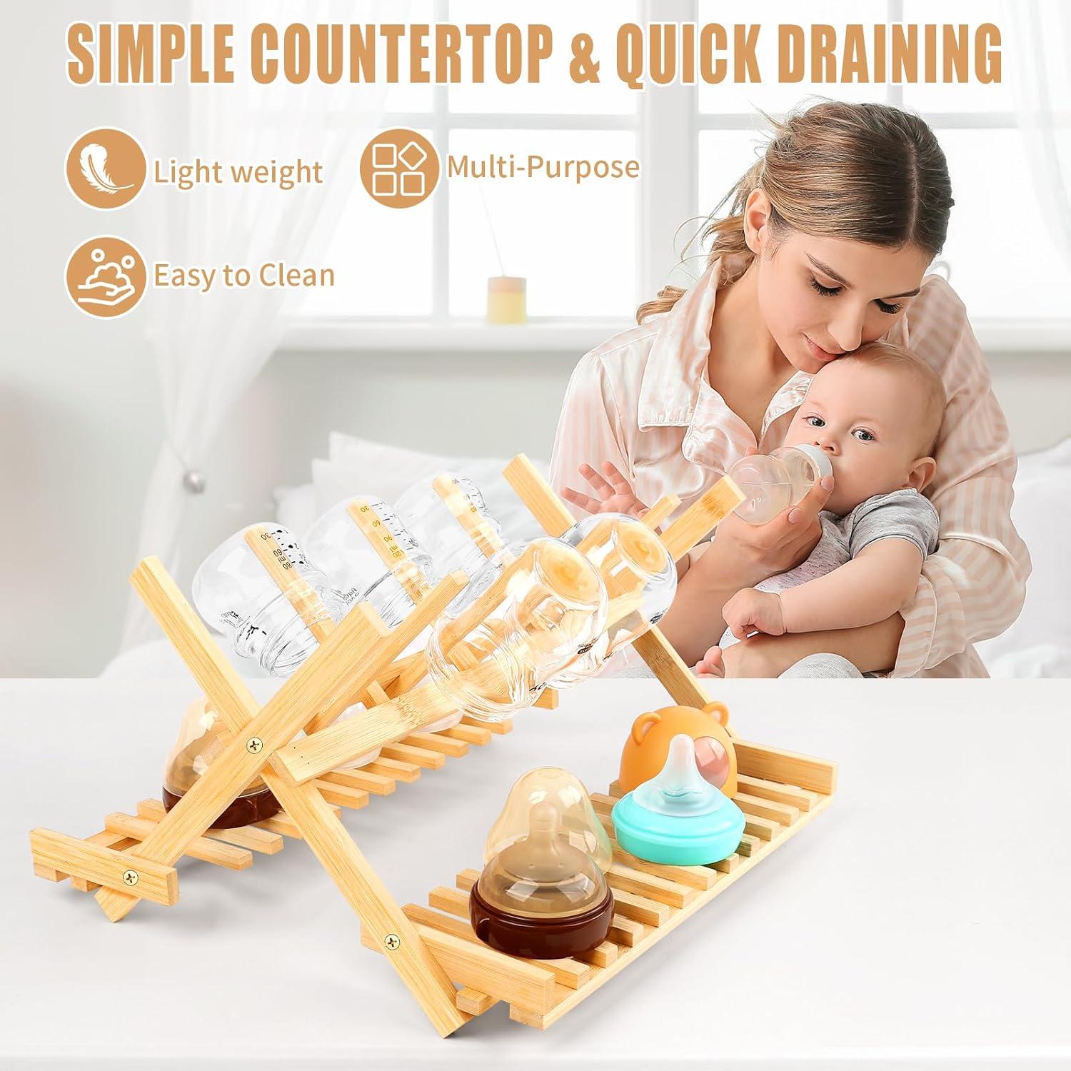 Secador de Botellas para Bebés MJZ de Bambú Plegable 36.5x30.5cm