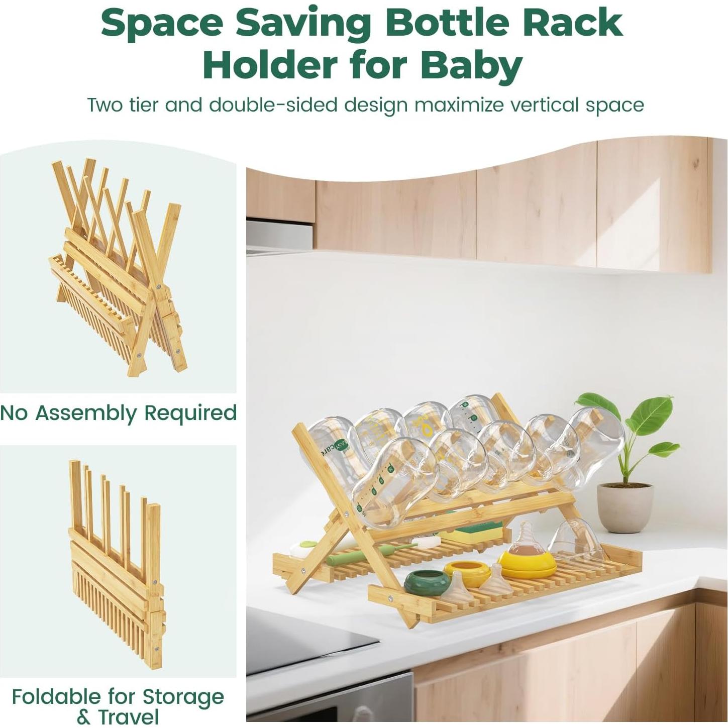 Soporte para Secado de Biberones EsLuker.ly de Bambú Plegable