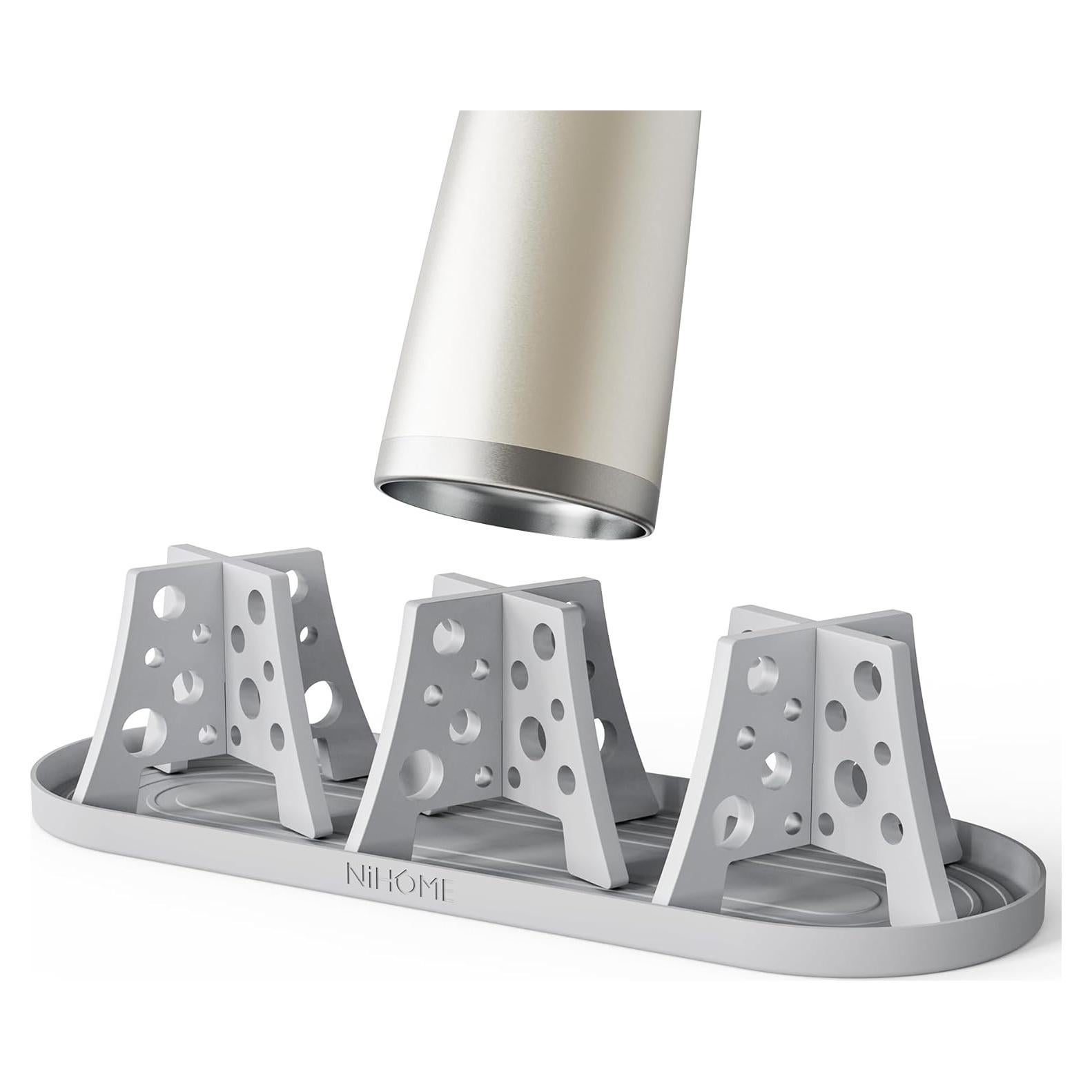 Conjunto 3 Soportes Secar Botellas Silicona NiHome Gris