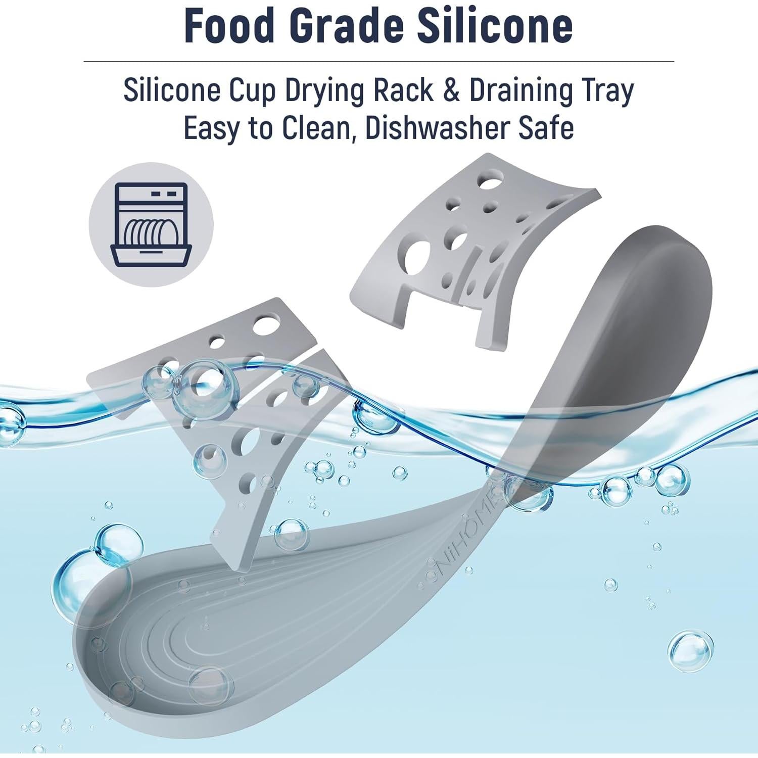 Conjunto 3 Soportes Secar Botellas Silicona NiHome Gris