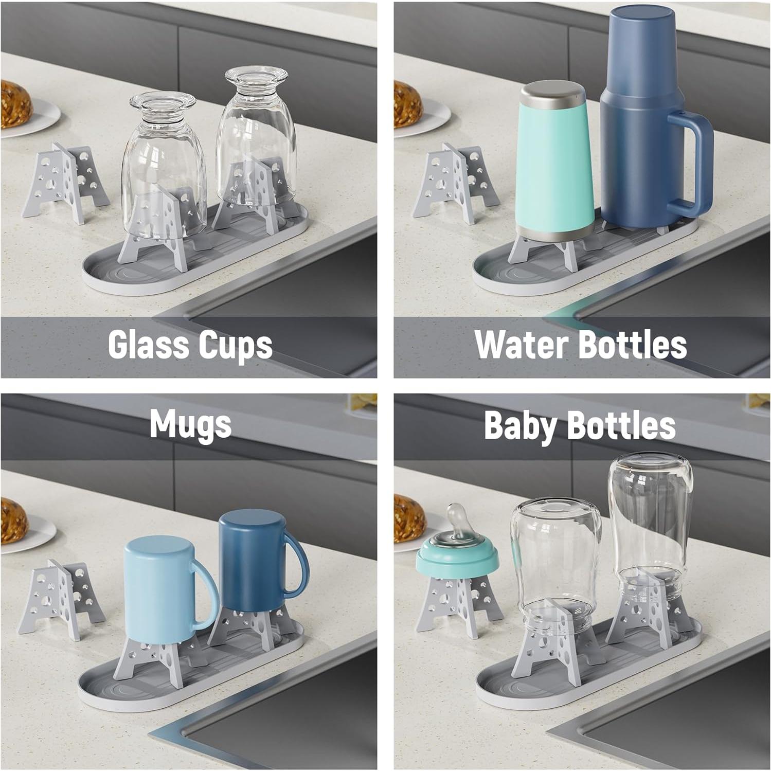 Conjunto 3 Soportes Secar Botellas Silicona NiHome Gris