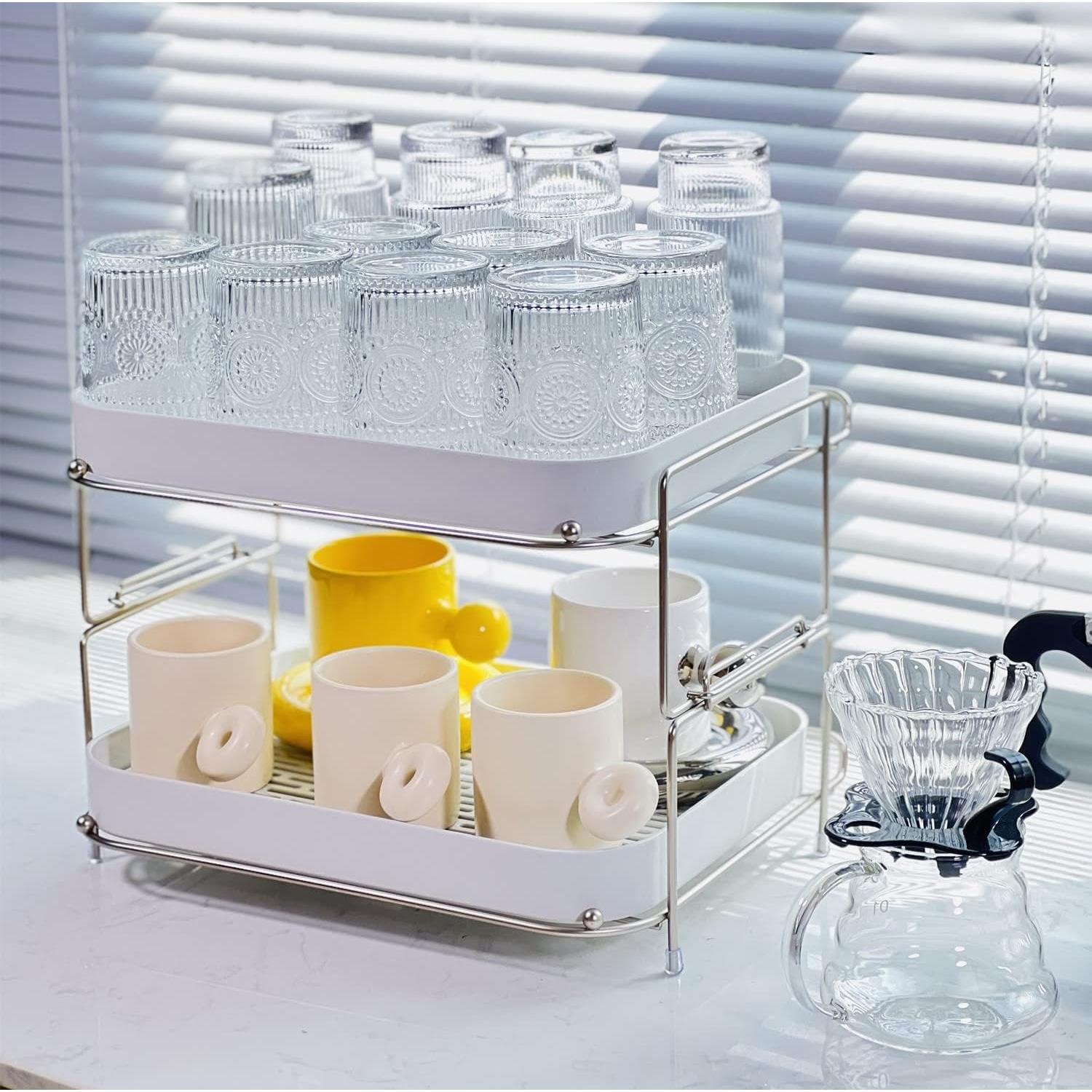 Estante Secador de Tazas Zosenley 2 Niveles con Bandeja Drenaje