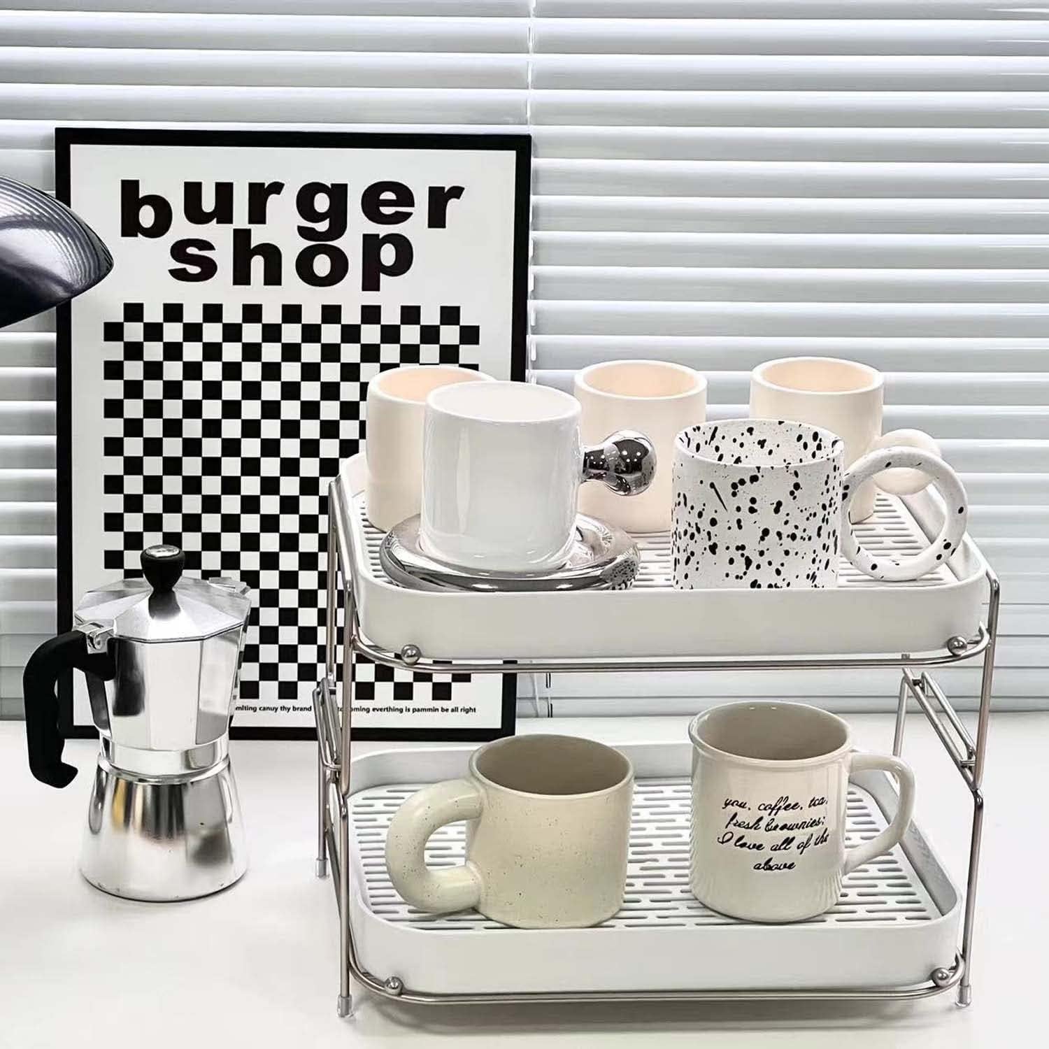 Estante Secador de Tazas Zosenley 2 Niveles con Bandeja Drenaje