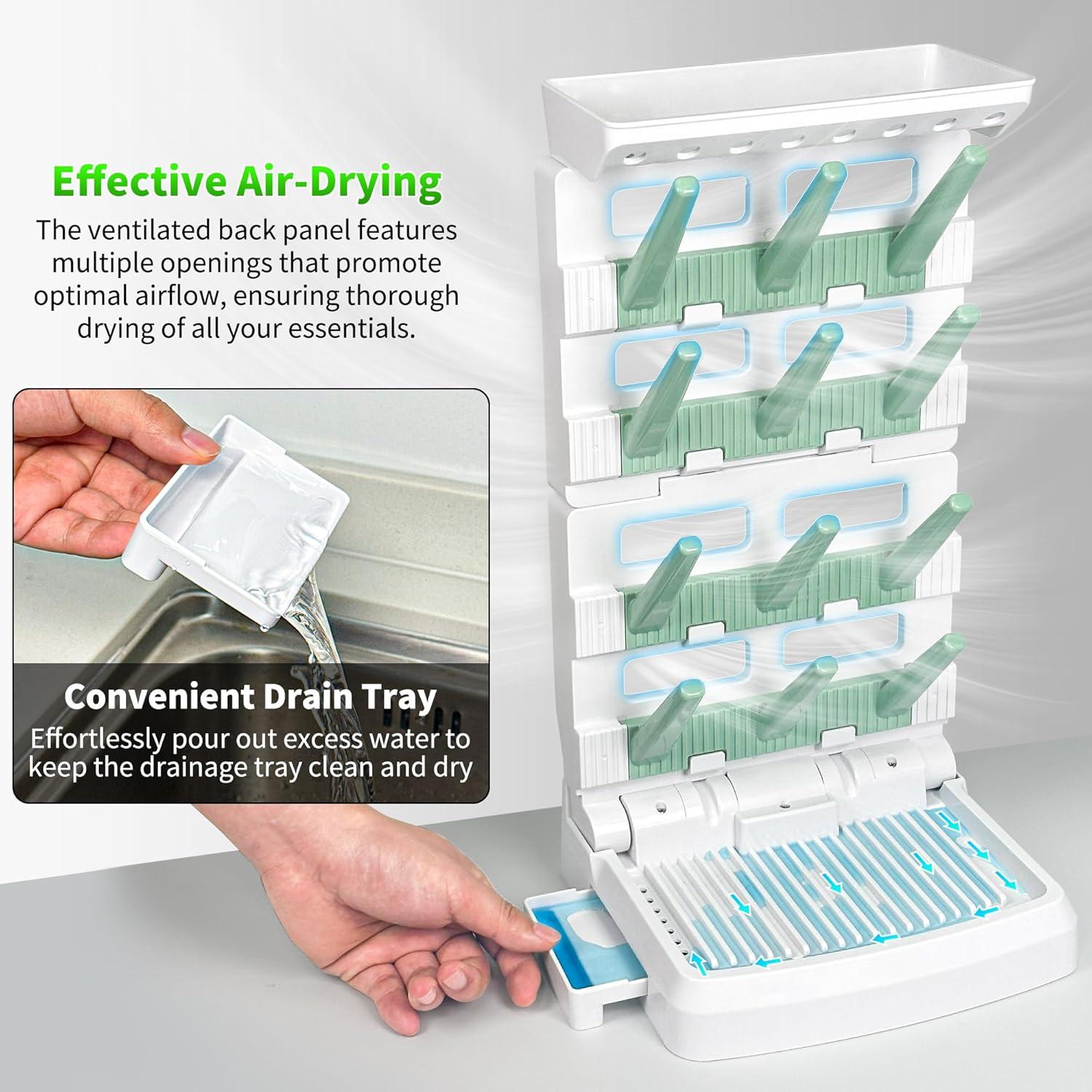 Secador de Botellas para Bebés CINWWNI Blanco y Verde 12 Botellas