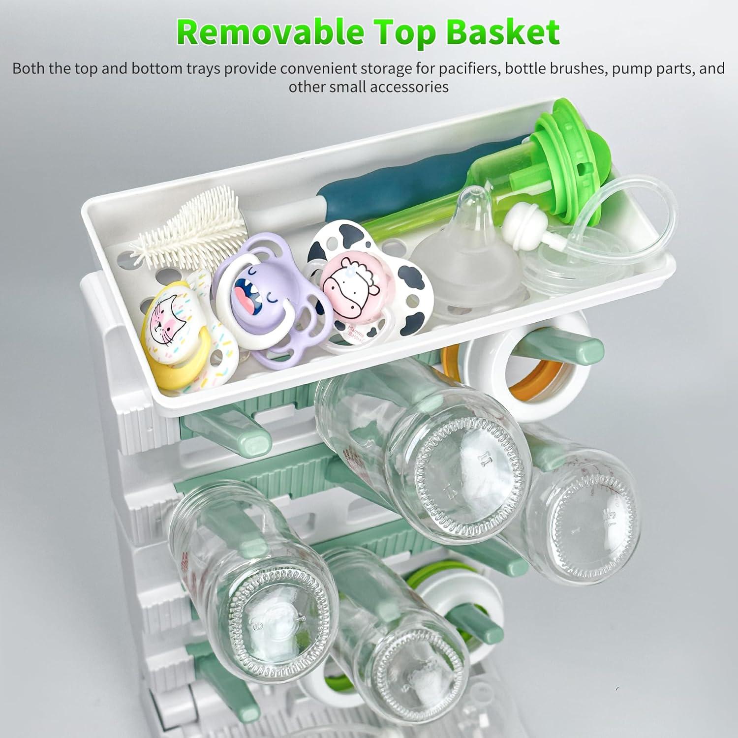 Secador de Botellas para Bebés CINWWNI Blanco y Verde 12 Botellas