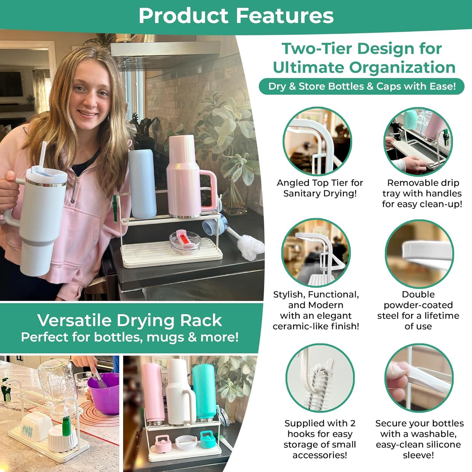 Soporte para Secado de Botellas WAKUBON - 2 Niveles, Acero, Blanco