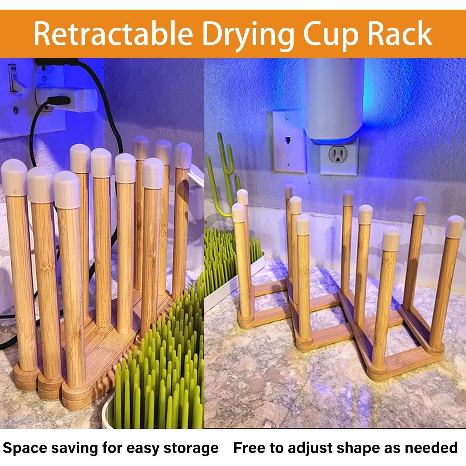 Soporte de Secado Retráctil de Bambú Cyauatt para Botellas y Tazas
