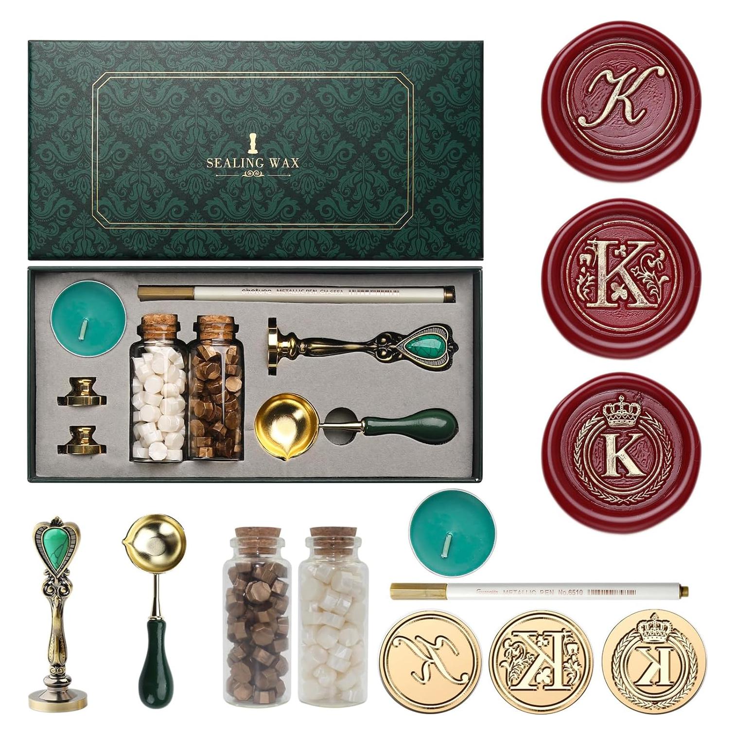 Kit de Sello de Cera Andotopee con 3 Cabezas y Caja Vintage