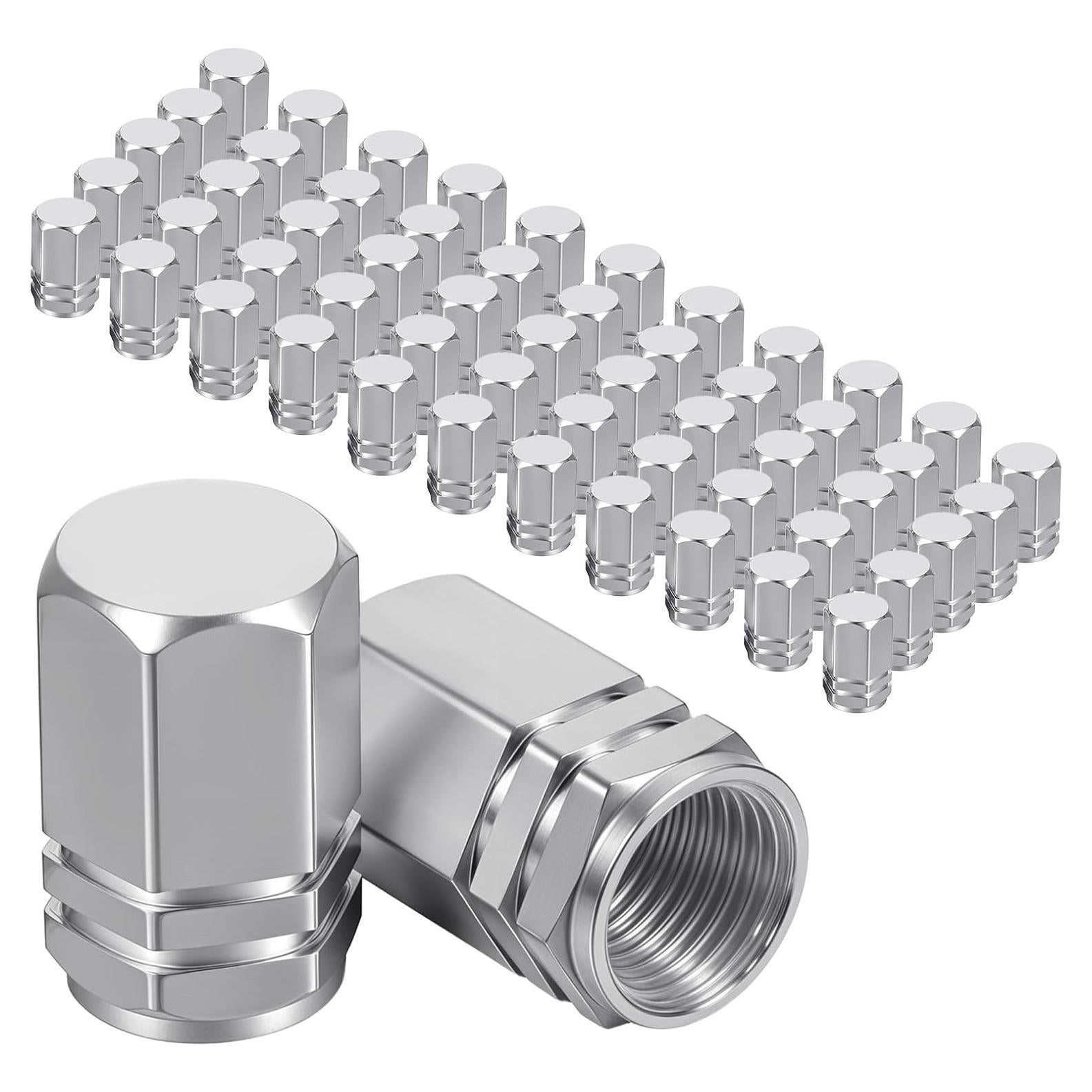 50 Tapones de Válvula de Neumático Sorcristy Plata Hexagonal