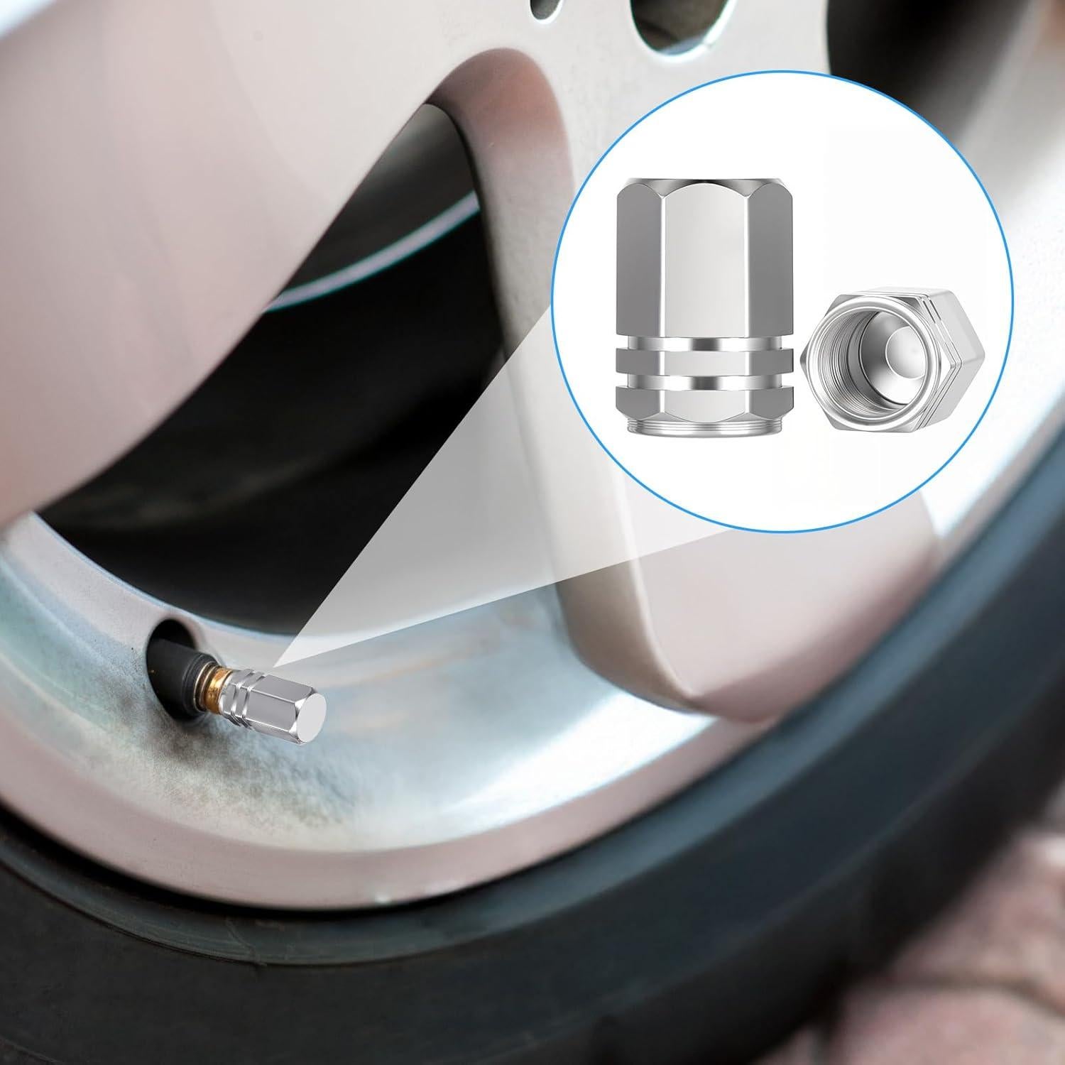 50 Tapones de Válvula de Neumático Sorcristy Plata Hexagonal
