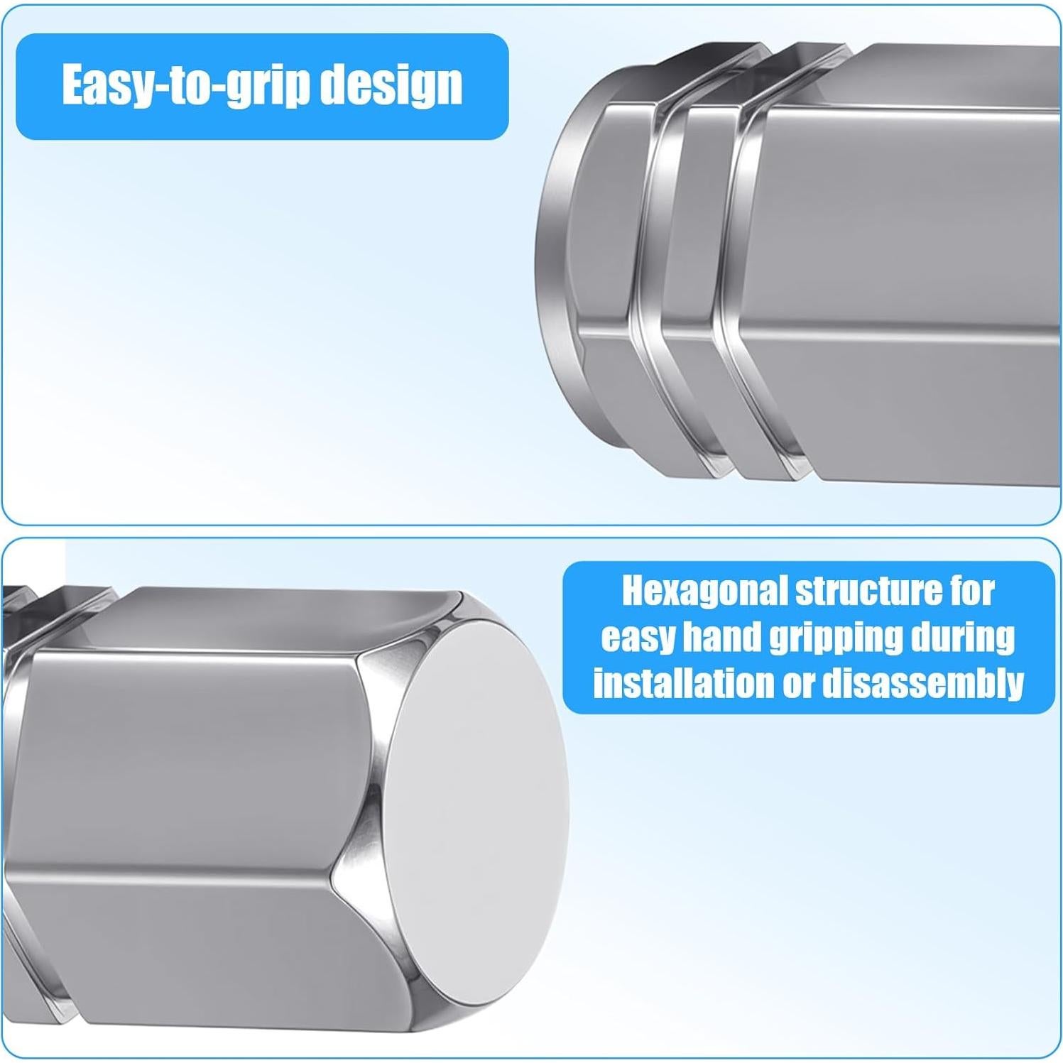 50 Tapones de Válvula de Neumático Sorcristy Plata Hexagonal