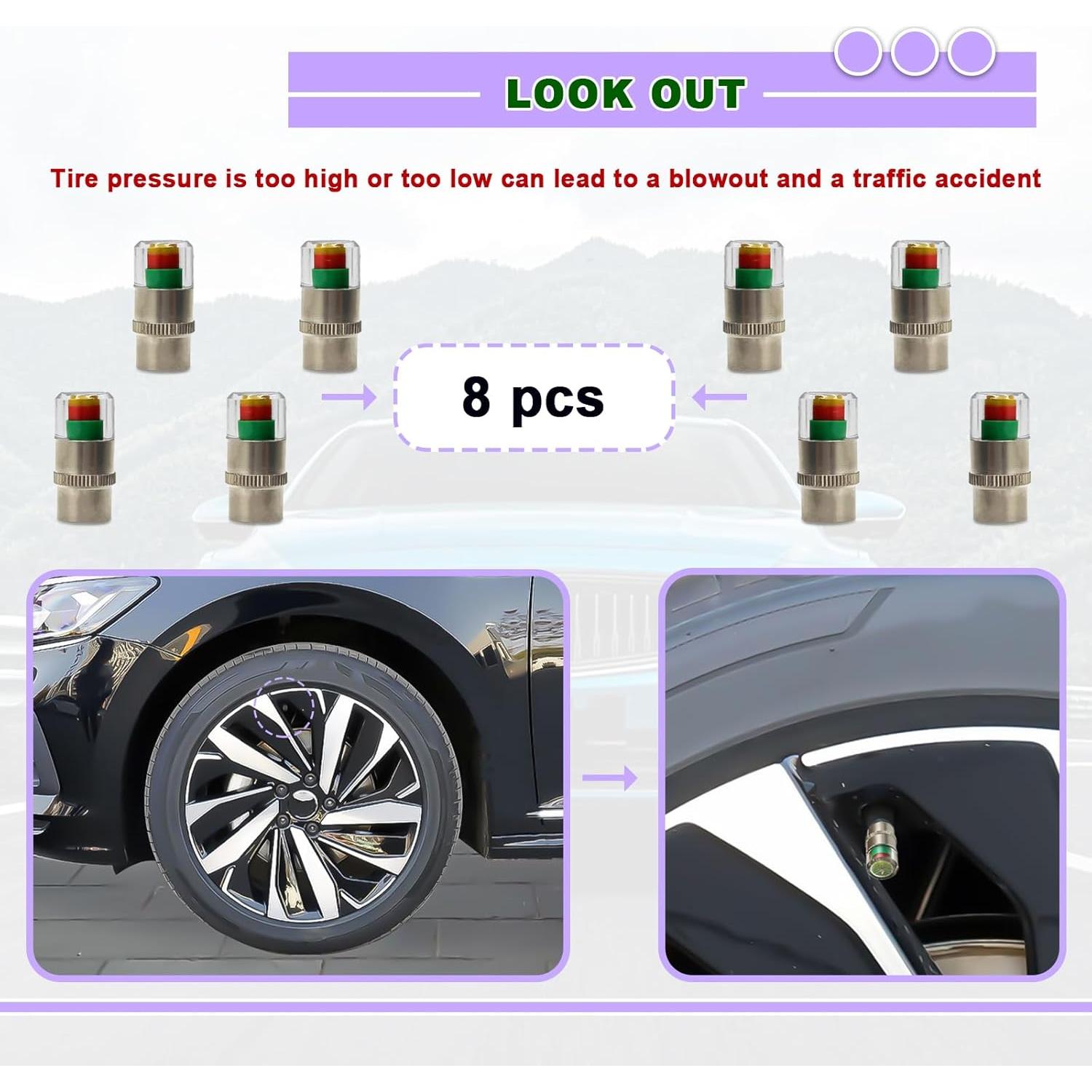 8 Tapones de Válvula de Presión de Neumáticos KEVWR Universal