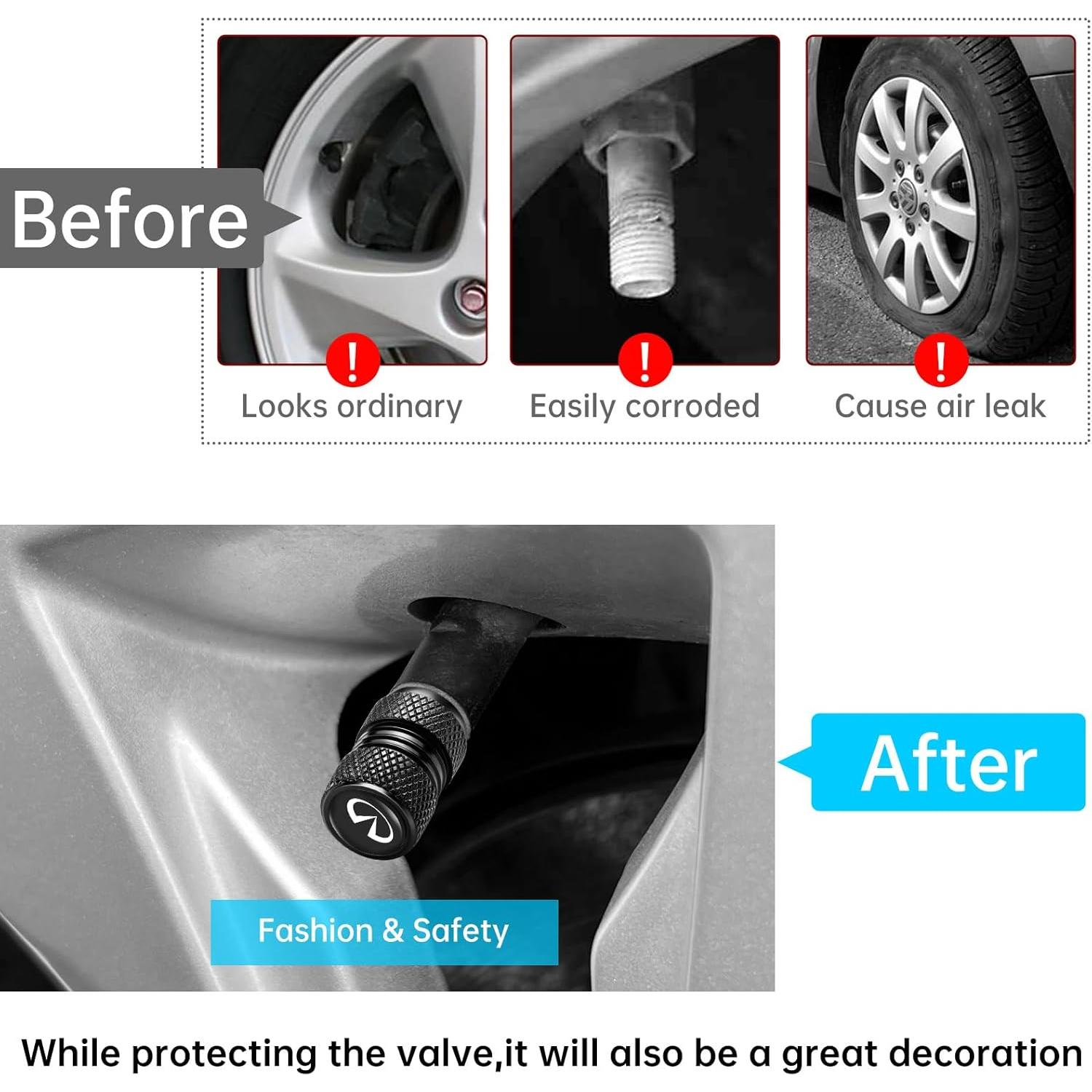 4 Tapas de Válvula de Neumático Metal AiGMY Negro 10mm