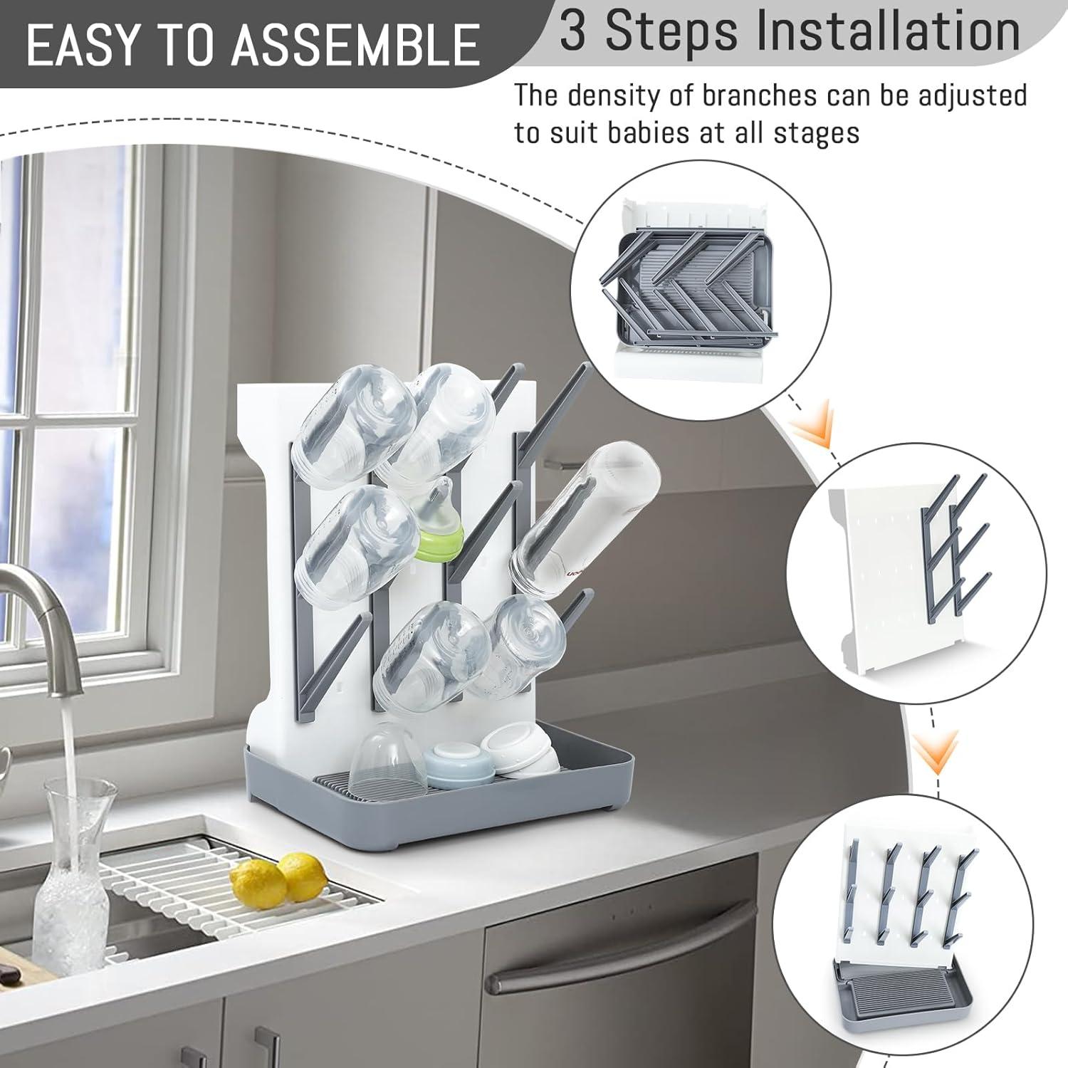 Soporte Vertical para Secar Biberones Ebukur - Organizador Gris