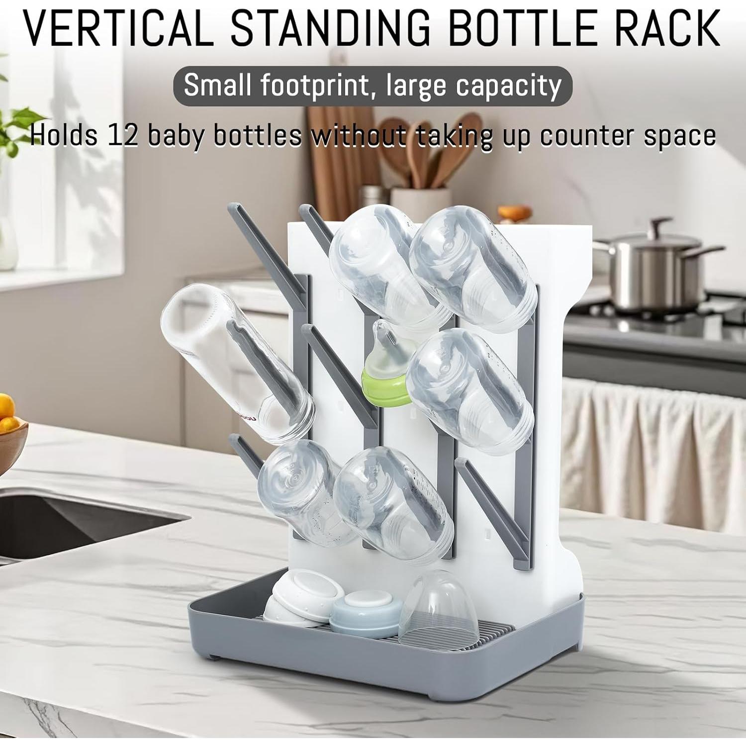 Soporte Vertical para Secar Biberones Ebukur - Organizador Gris