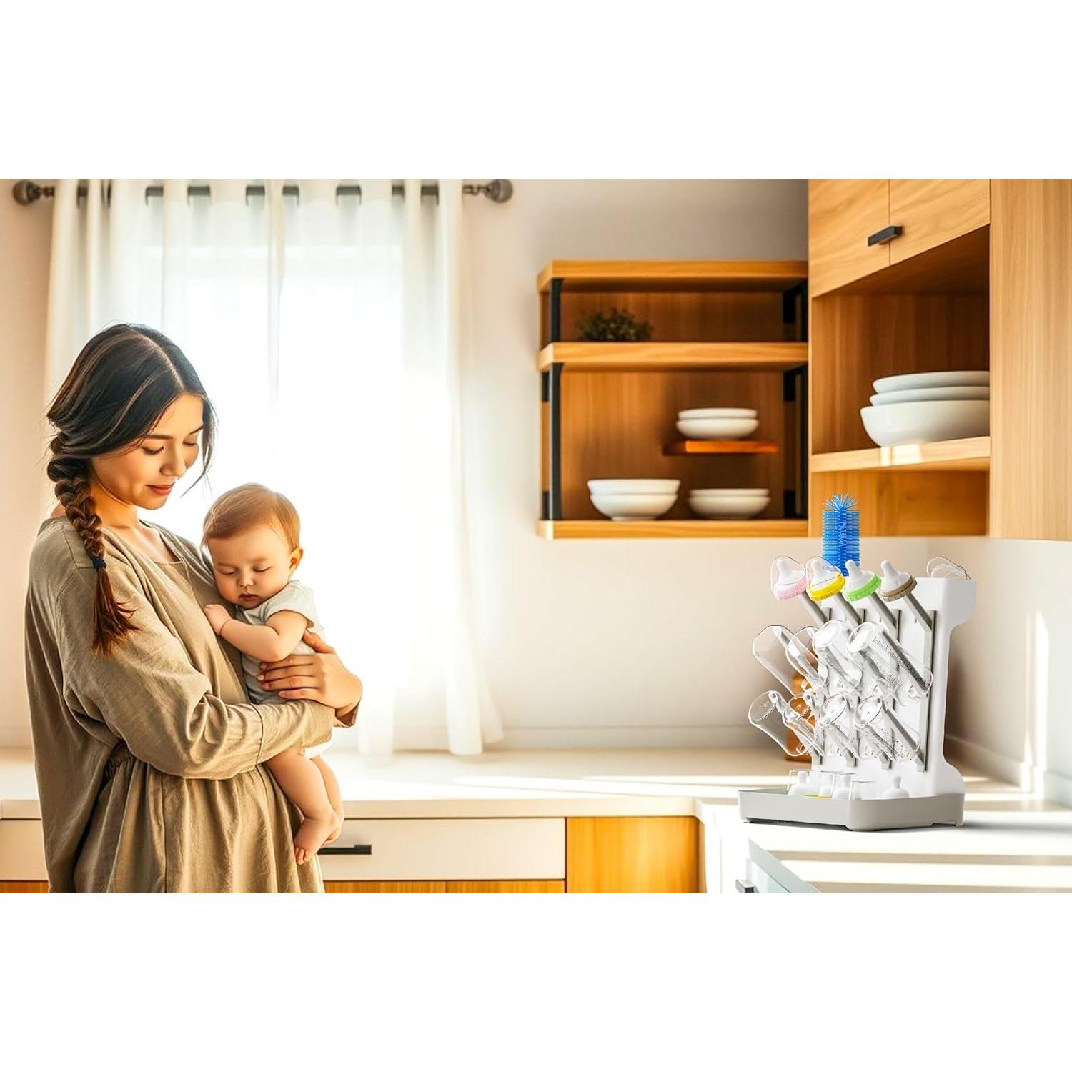 Secador de Botellas para Bebés Huishun Gris - Rack Vertical Desmontable