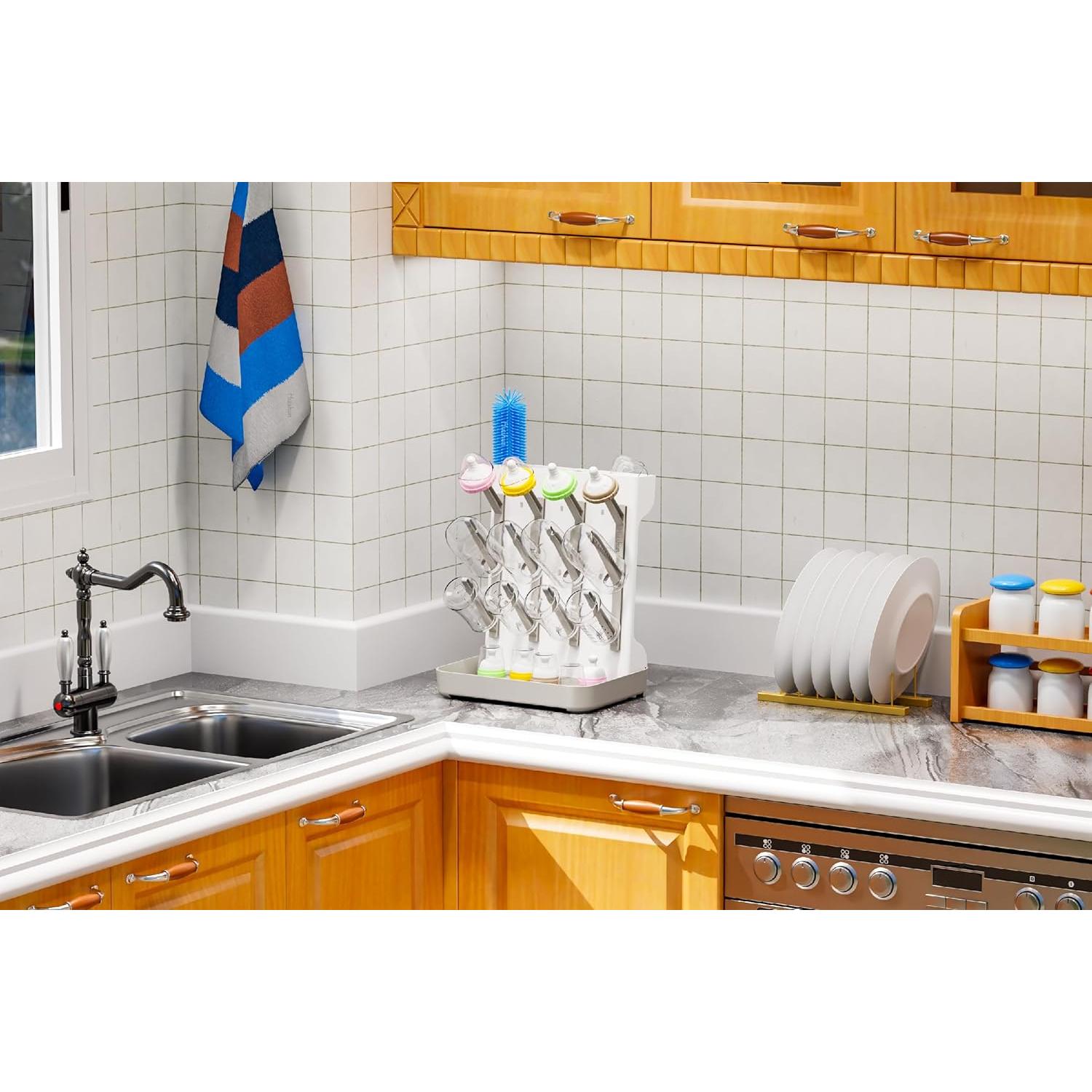 Secador de Botellas para Bebés Huishun Gris - Rack Vertical Desmontable