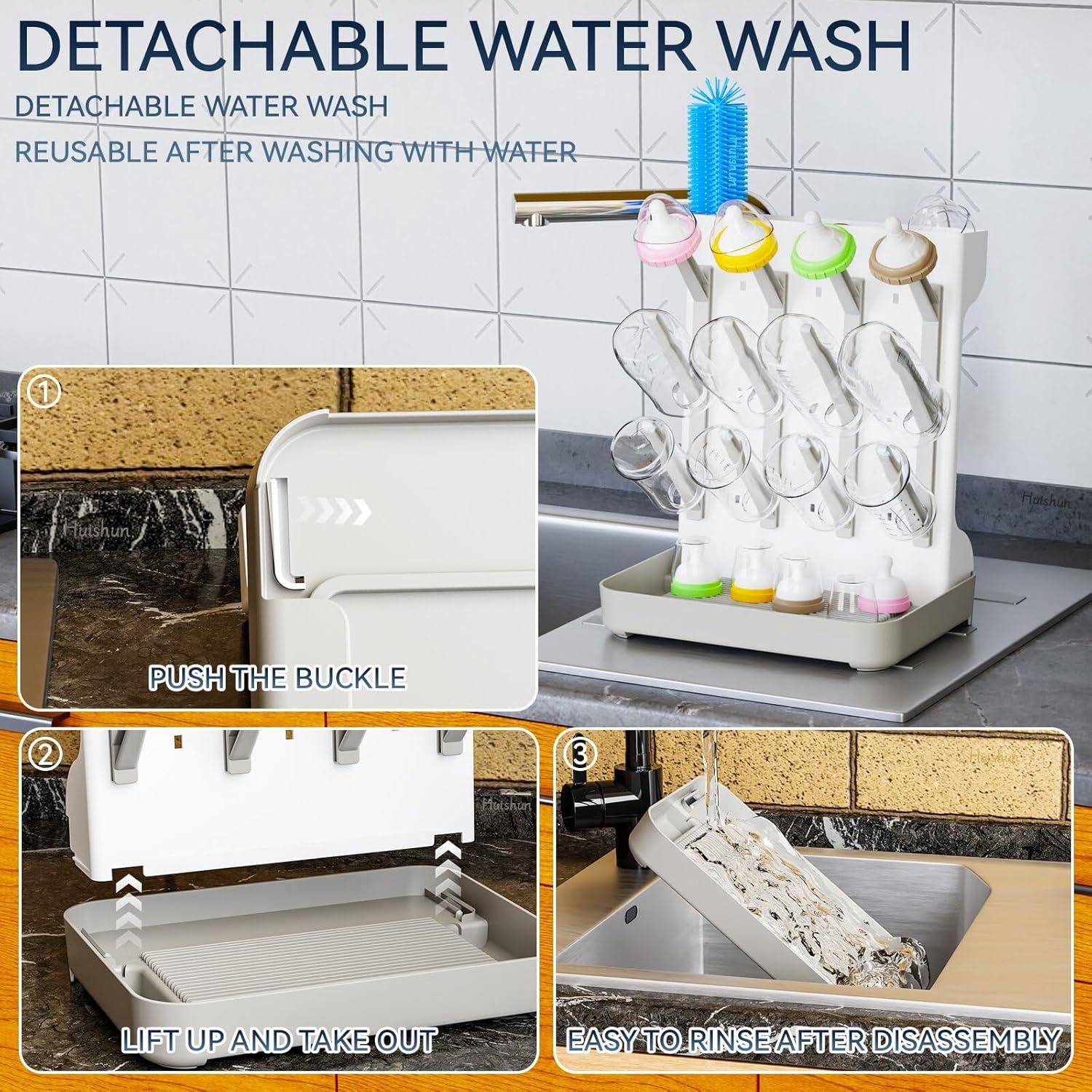 Secador de Botellas para Bebés Huishun Gris - Rack Vertical Desmontable