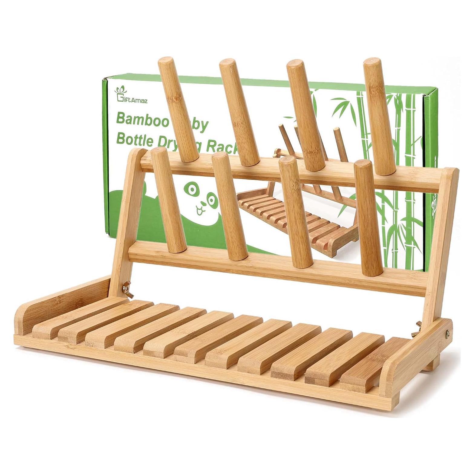 Soporte Secar Biberones Bambú GiftAmaz Plegable 17x36cm