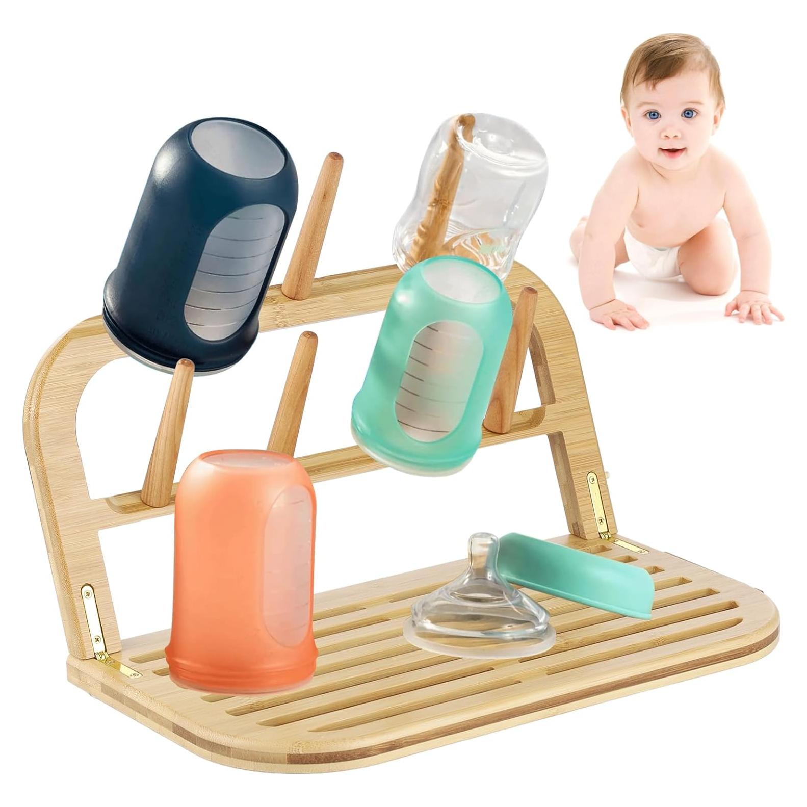 Estante Secador de Biberones Lnrueg de Bambú Plegable 35.5x18.4cm