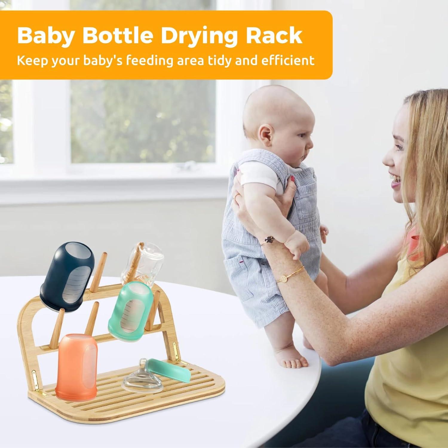 Estante Secador de Biberones Lnrueg de Bambú Plegable 35.5x18.4cm